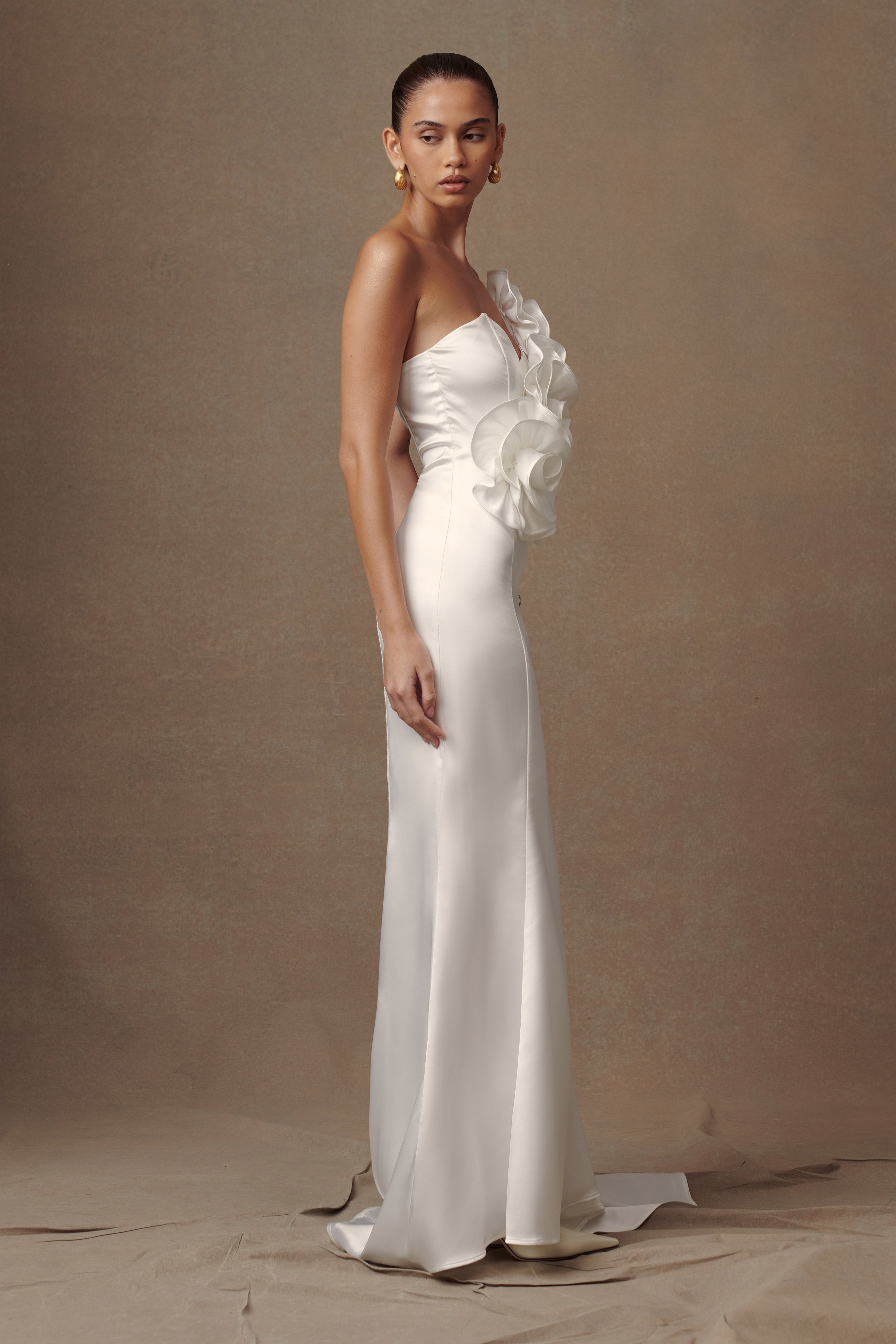 Olivia Strapless Satin Rose Wedding Gown - White、mySite、solidvoid