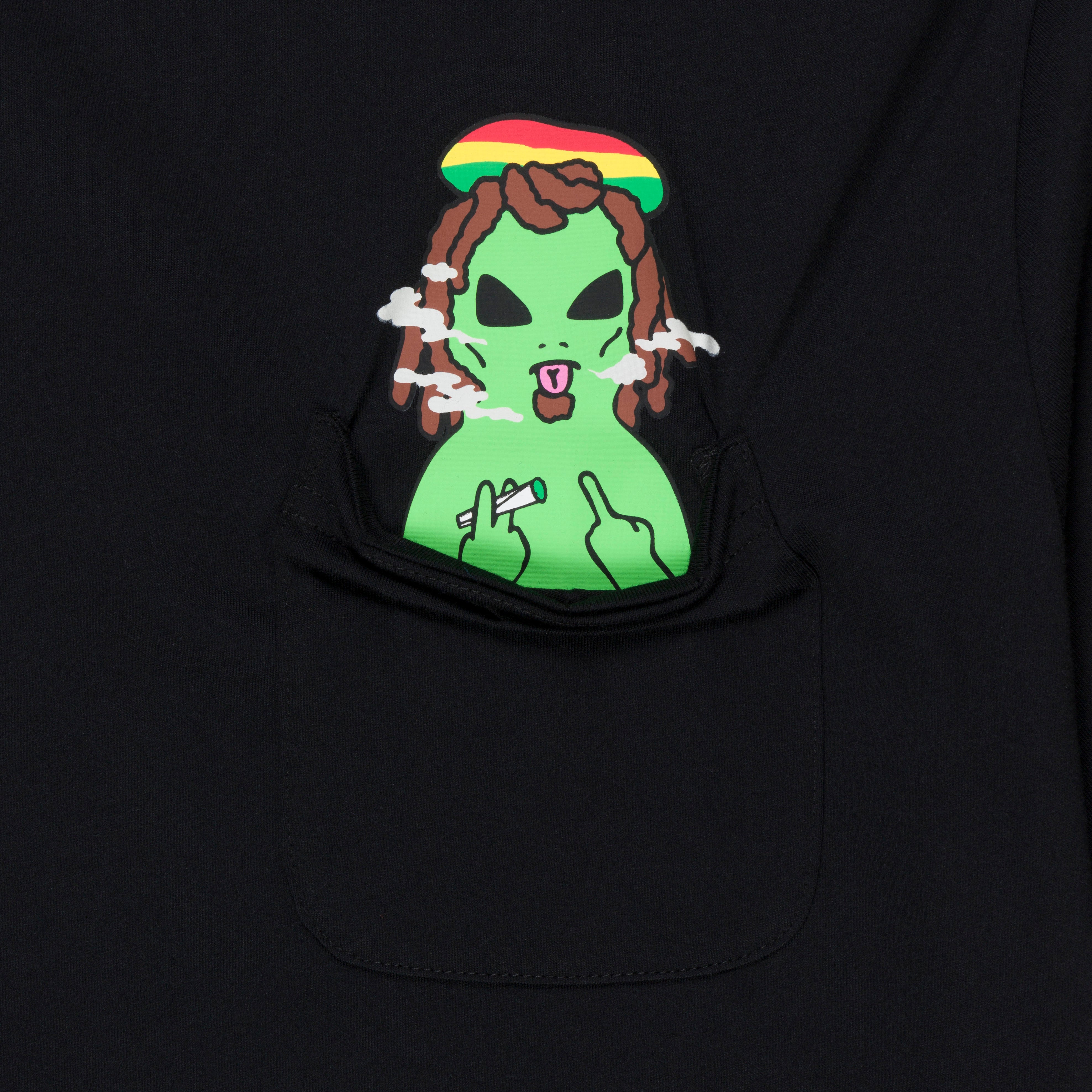  Smoking Rasta Alien Pocket Tee (Black)、mySite、merchandisen