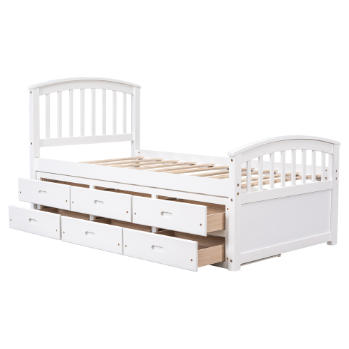 Orisfur. Twin Size Platform Storage Bed Solid Wood Bed with 6 Drawers、、casual