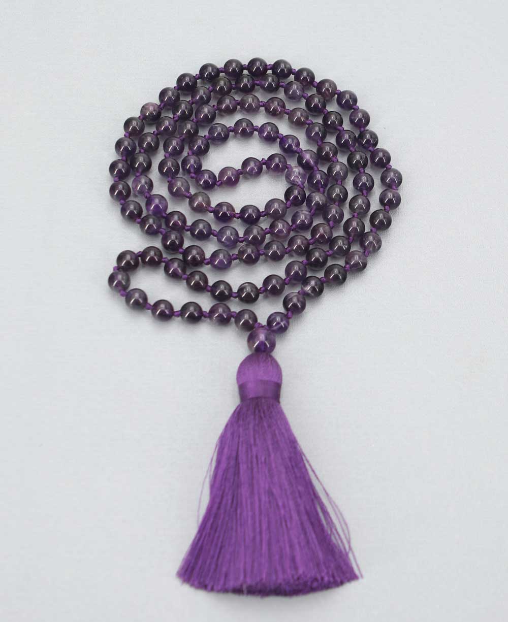 Premium 8 mm Knotted Beads Amethyst Meditation Mala、mySite、topwebapps