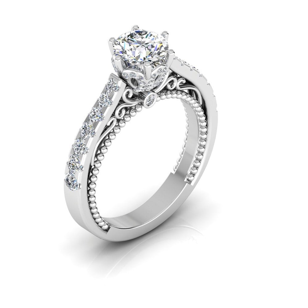 Antique Style Cathedral Hidden Halo Moissanite Engagement Ring、mySite、hinf8tx79