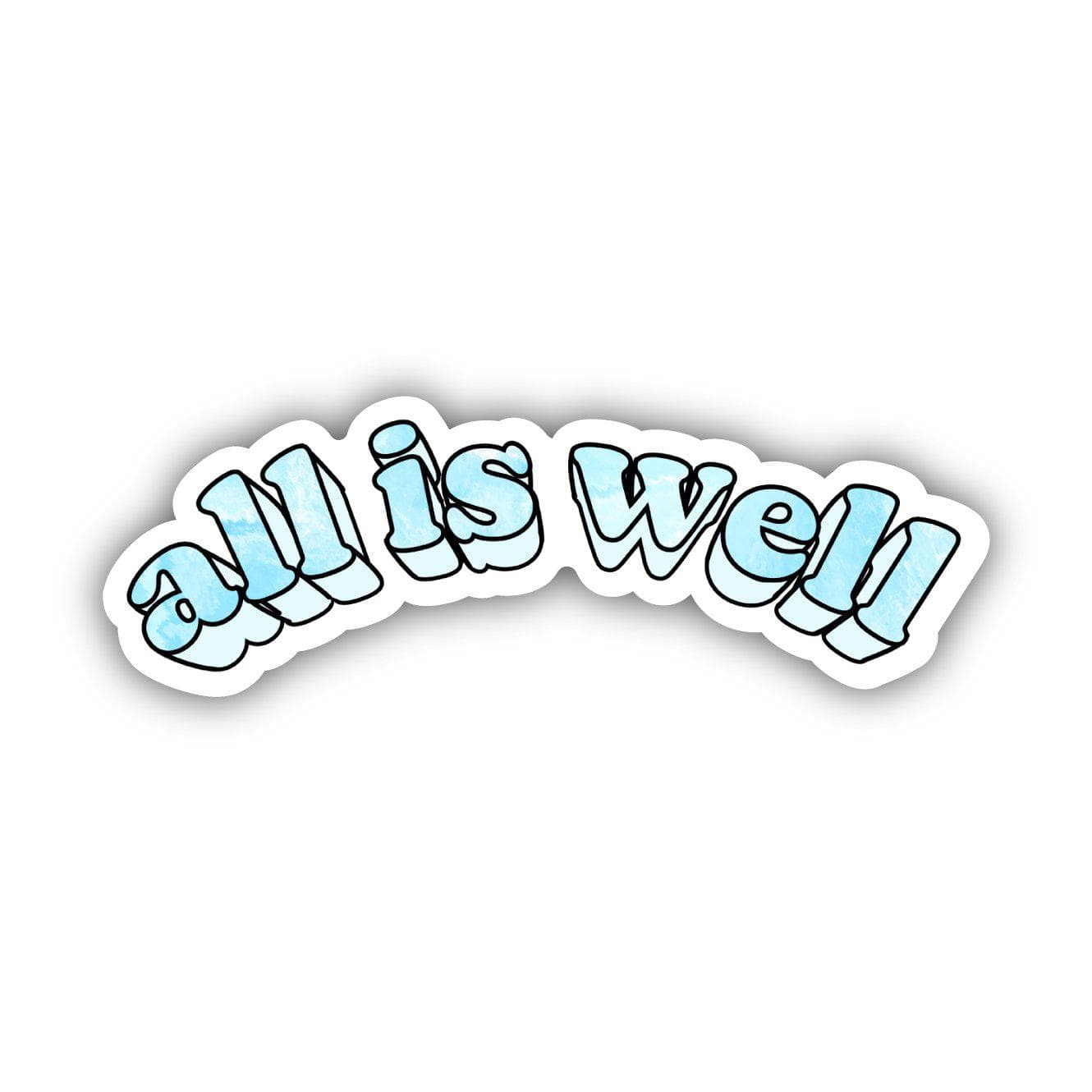  All is Well Blue Tie Dye Curved Lettering Aesthetic Sticker、mySite、elrpsem3k