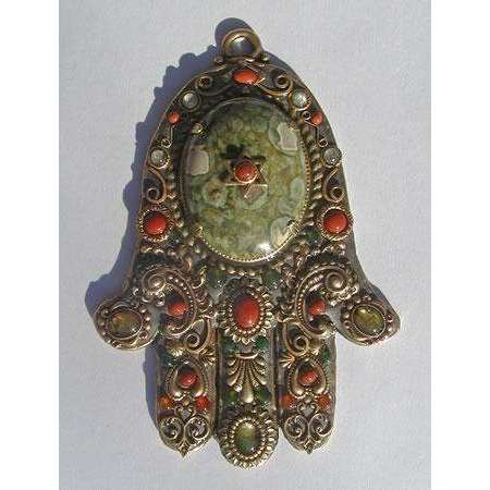 Michal Golan Turquoise and Red Jasper Wall Hamsa、mySite、topwebapps
