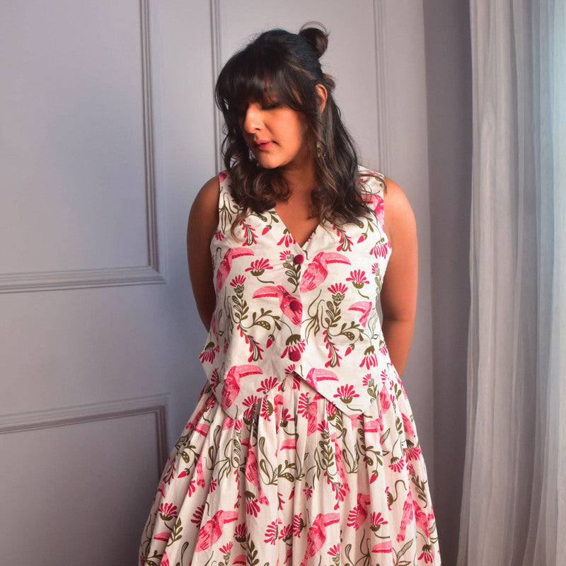 Cotton Vest For Women | Floral Bird Print | Pink、mySite、camillekostekn
