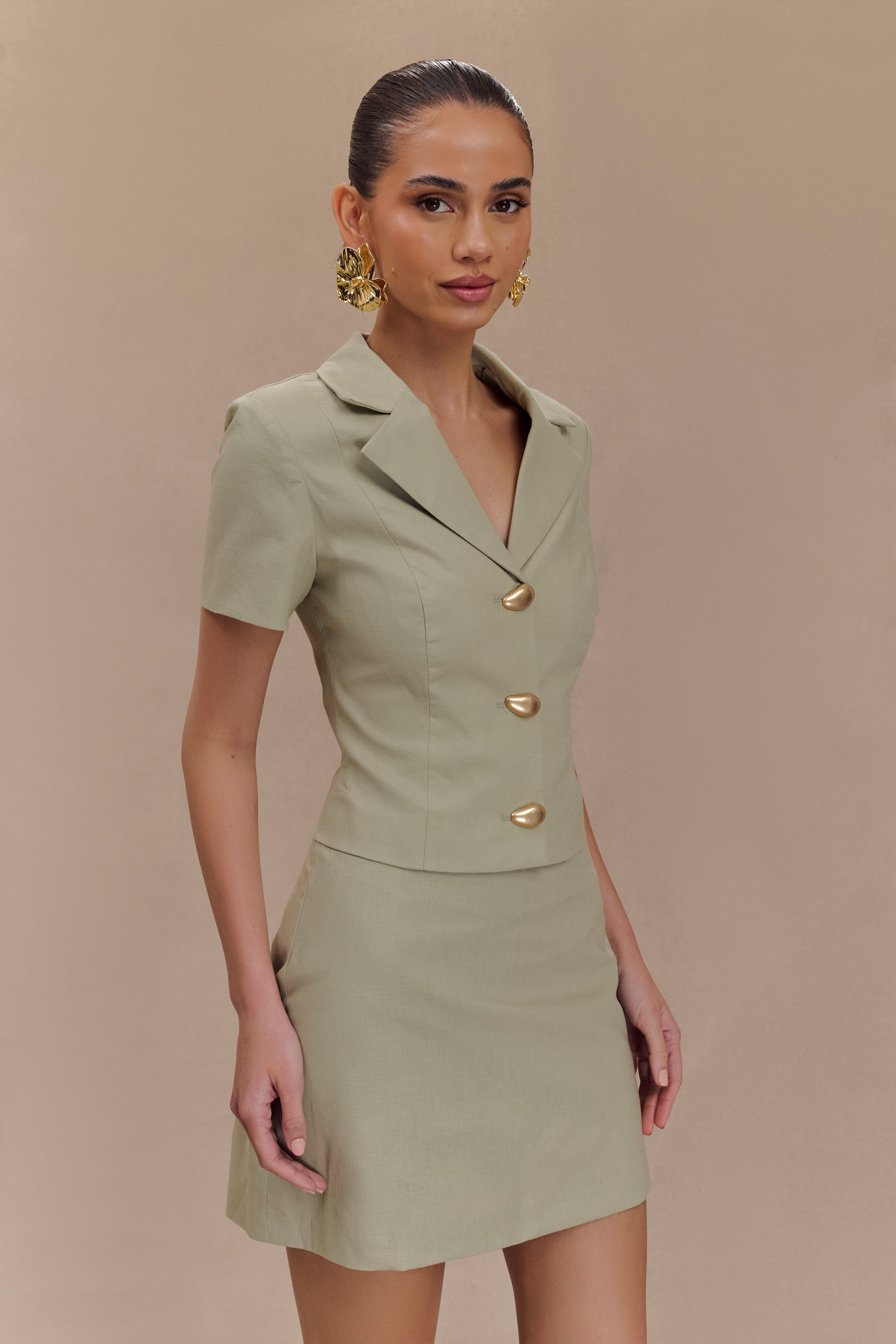 Ciara Linen Jacket - Basil、mySite、solidvoid