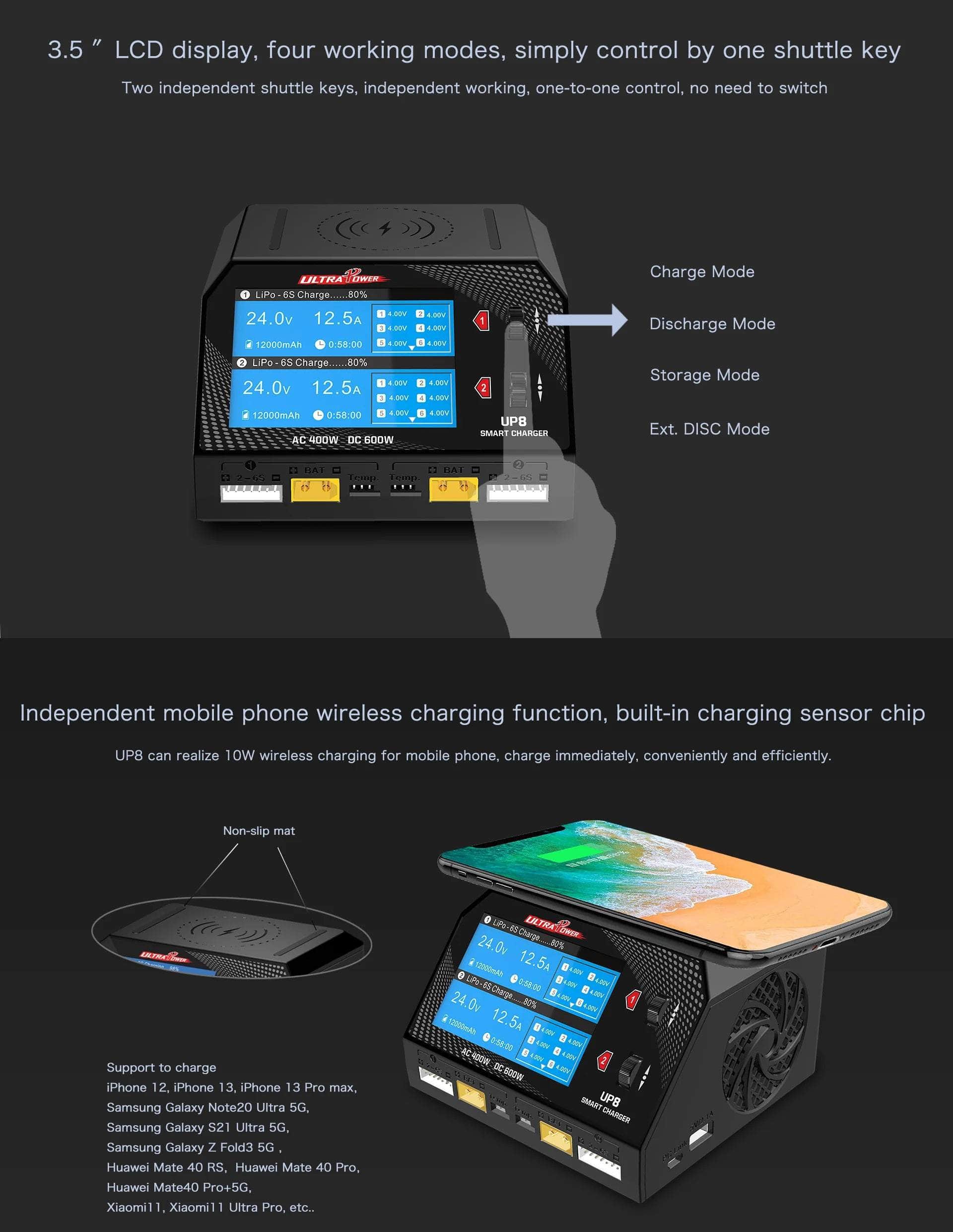 UltraPower UP8 600W 16A 1-6S Dual Channel AC/DC Smart Charger