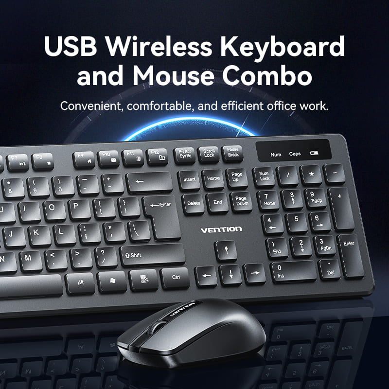 Vention Wireless Full-Sized Keyboard and Mouse Combo with Mouse Pad Black Slim Type - US English Layout、mySite、fannypackpong