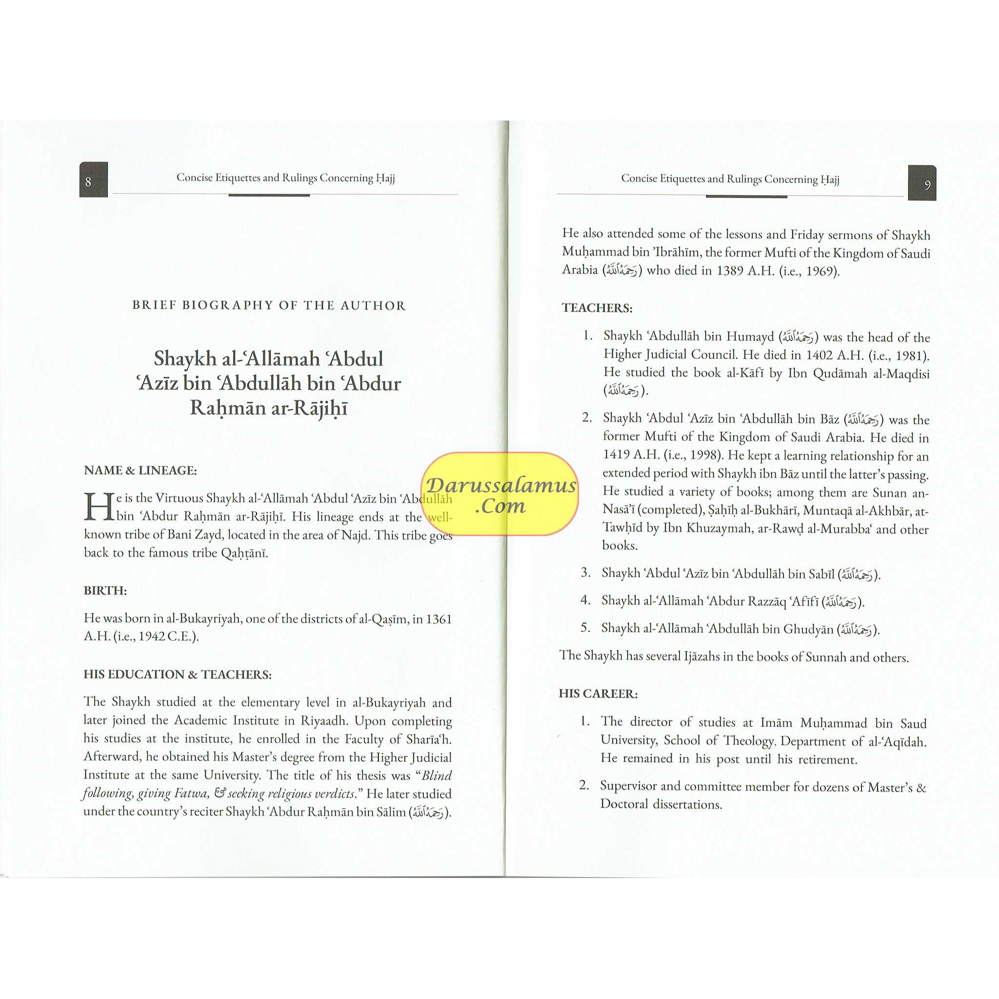 Concise Etiquettes & Rulings concerning Hajj BY Shaykh Abdul Aziz ibn Abdullah Al-Rajihi、mySite、topwebapps