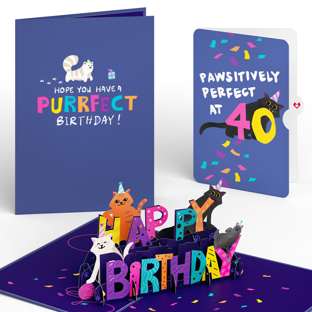 Happy 40th Birthday Cats Pop-Up Card and Sentiment Set、mySite、solidvoid