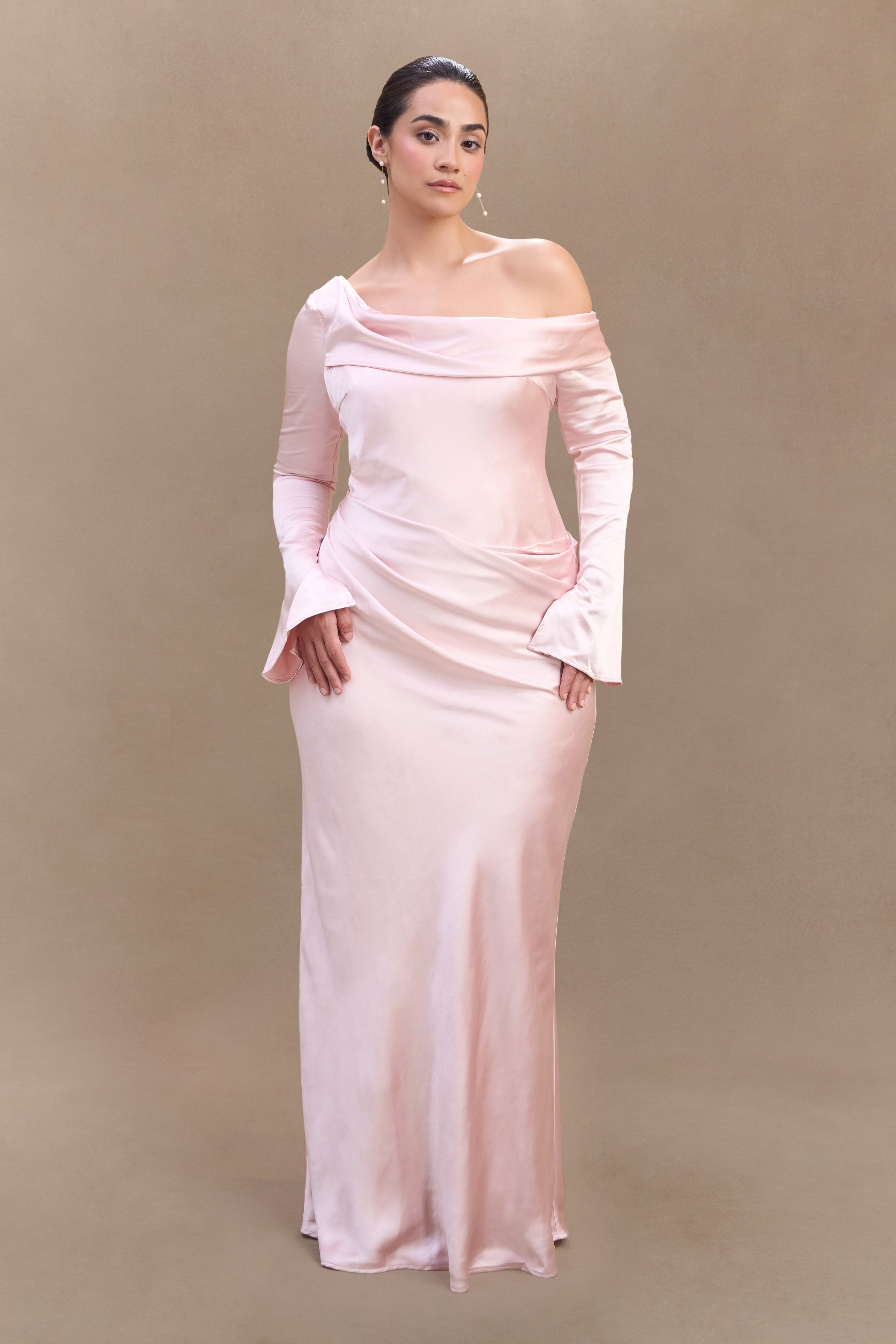 Iris Long Sleeve Satin Maxi Dress - Soft Pink、mySite、solidvoid