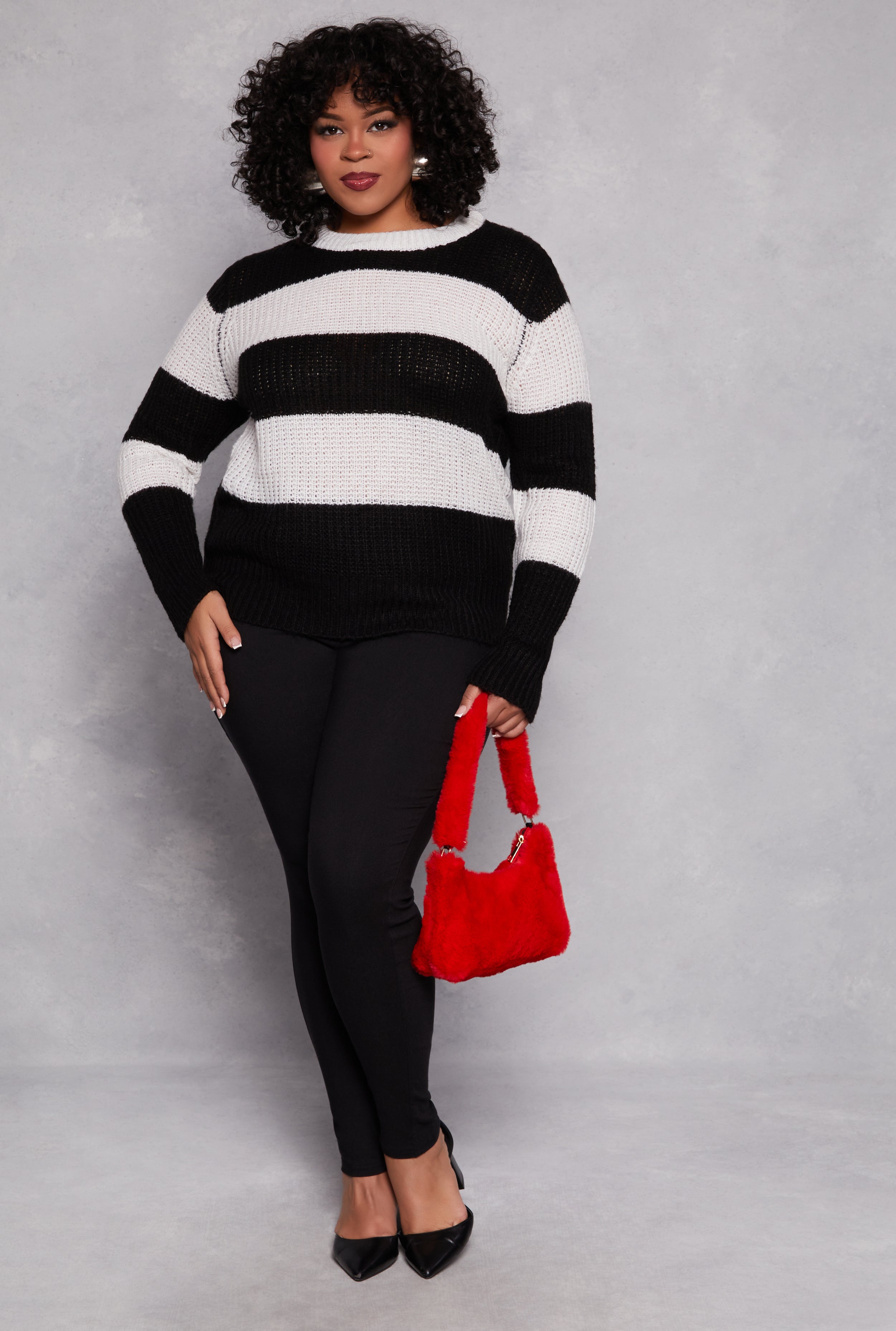 Plus Size Striped Pullover Sweater、mySite、camillekostekn