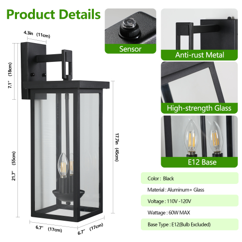 (Same as W1340119953/L1014) 4-Light Black Outdoor Wall Light (No Bulbs)、、eastwooduniform