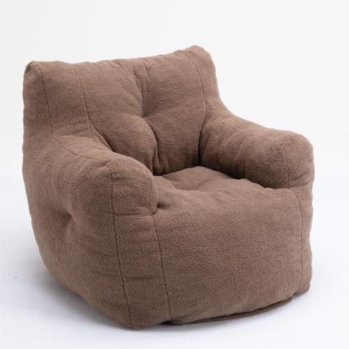 010-Soft Teddy Fabric Tufted Foam Bean Bag Chair With Teddy Fabric Dark Gray、、casual