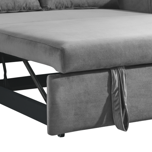 55" Modern Convertible Sofa Bed with 2 Detachable Arm Pockets, Velvet Loveseat Sofa with Pull Out Bed, 2 Pillows and Living Room Adjustable Backrest, Grid Design Armrests、、casual