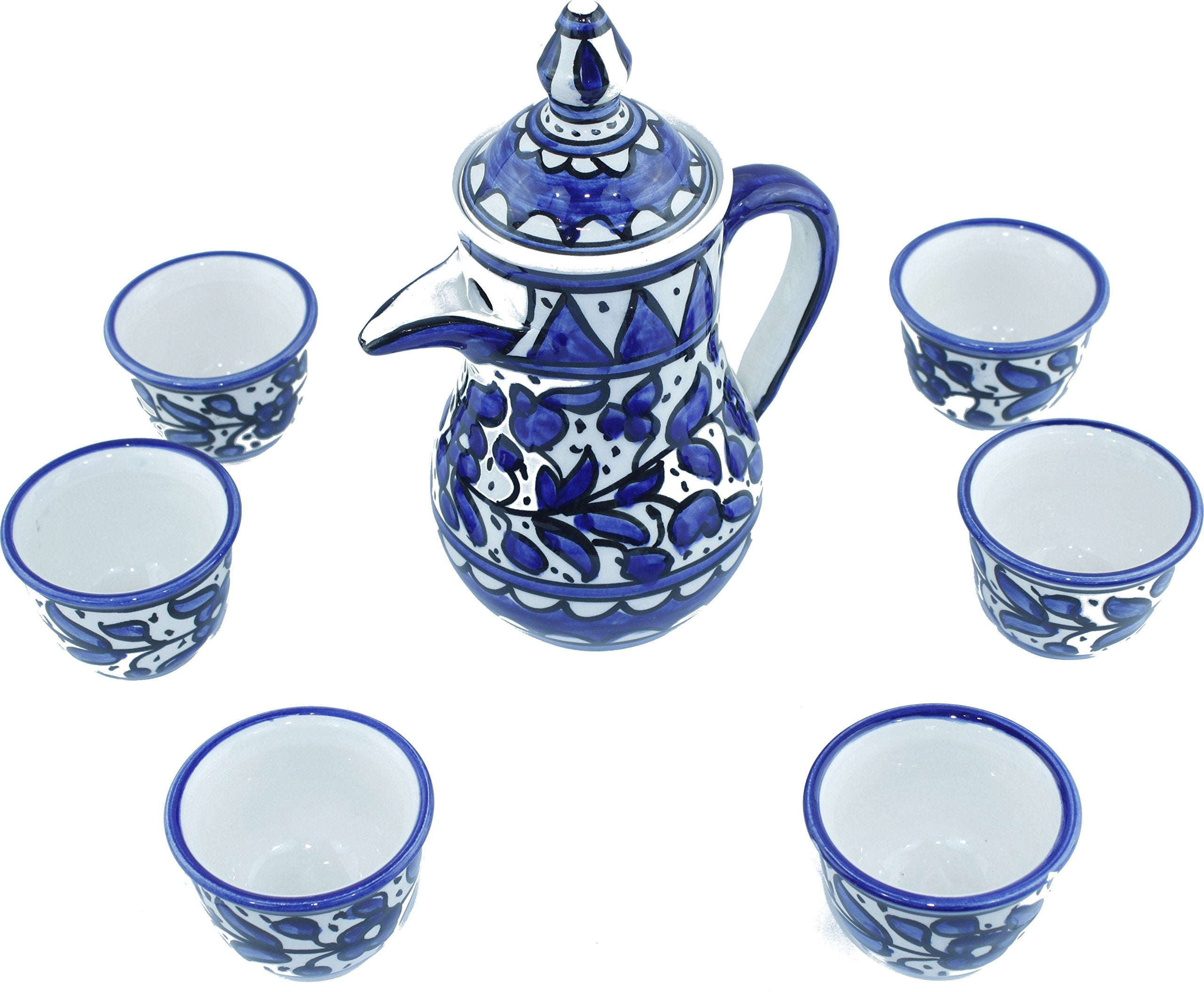  Ceramic Coffee Set - Blue Flower design (8.7 Pot & 1.6 Inch each Cup or 22 & 4.05 cm) - Asfour Outlet Trademark、mySite、elrpsem3k