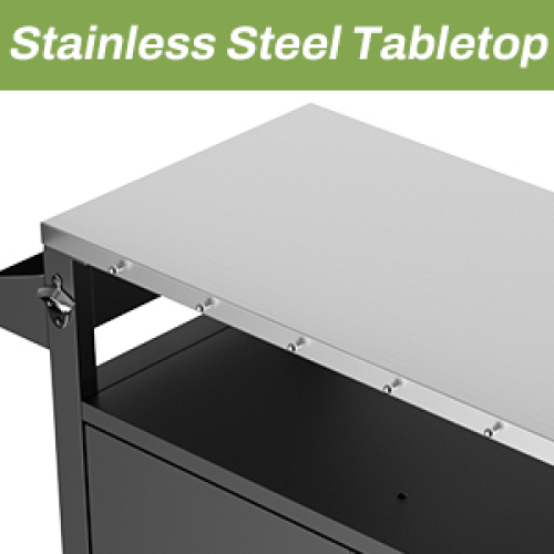 Two Doors Outdoor Grill Cart with Patio Furniture, Outdoor Grill Table with Storage,Rolling Bar Cart Outdoor BBQ Cart with Hooks and Spice Rack for Grilling Accessories, Black、、eastwooduniform