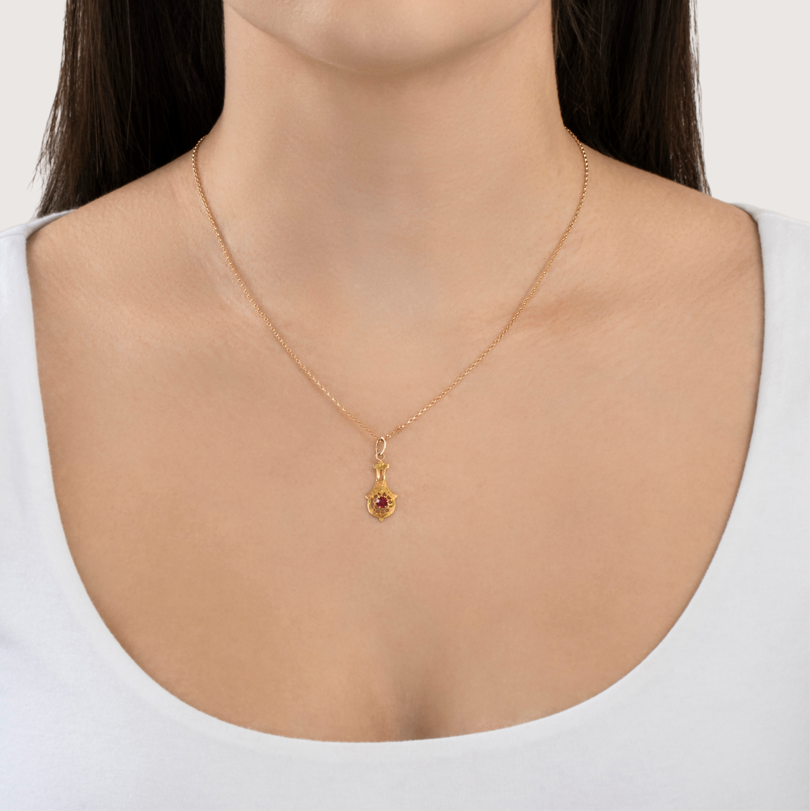 Antique 10k Yellow & Rose Gold Magenta Glass Textured Openwork Pendant、mySite、hinf8tx79