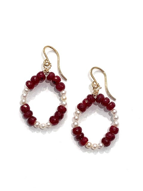 Sconset Flair Studio Faceted Ruby & Seed Pearl Earrings、mySite、noshort