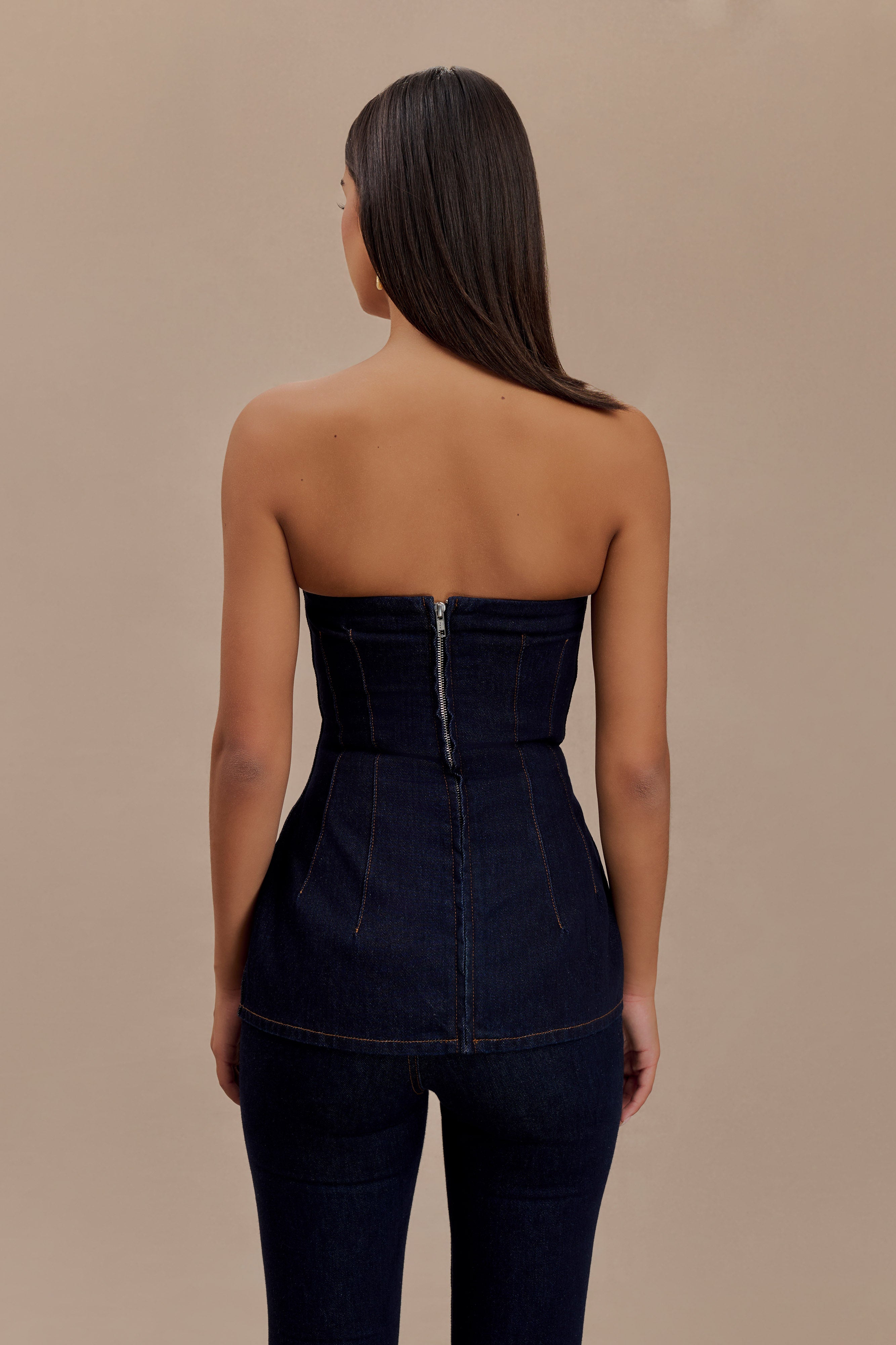 Madelyn Strapless Longline Denim Top - Indigo Blue、mySite、solidvoid