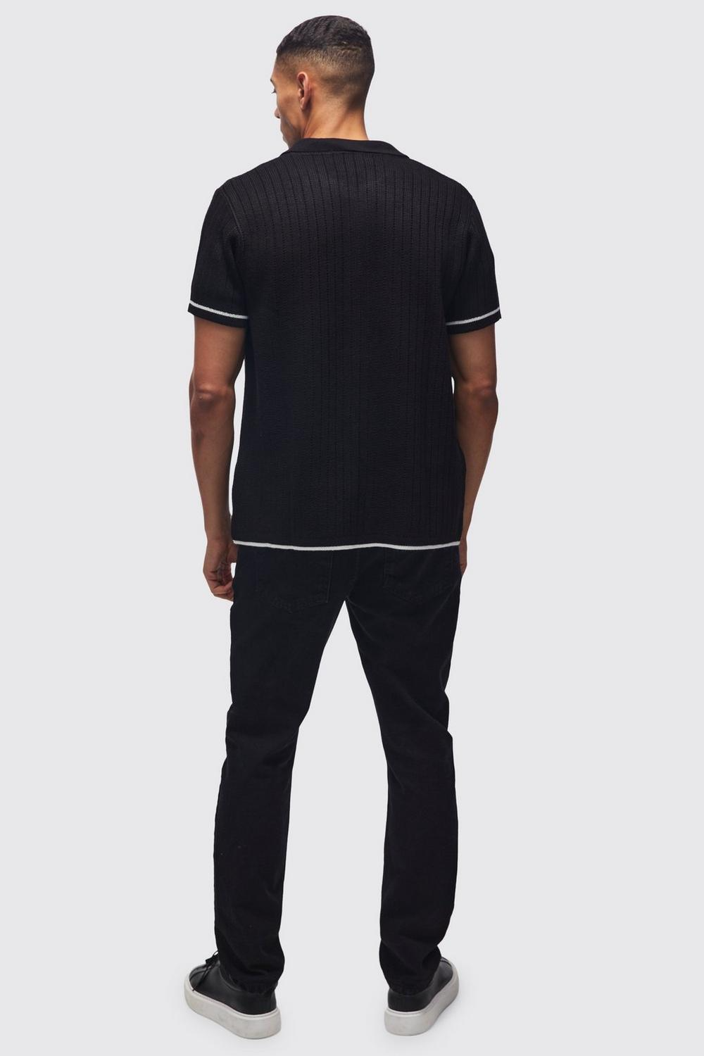  Boohooman Regular Fit Contrast Stripe Knitted Zip Up Polo Shirt Black、mySite、justintrudeaud