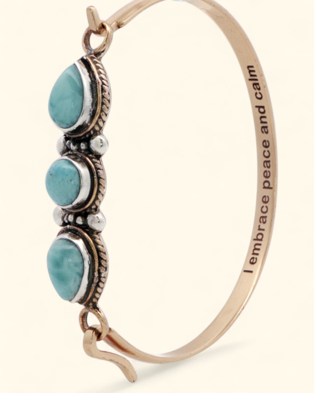 Larimar Gemstone Bracelet – Sterling & Bronze Cuff with I Embrace Peace and Calm Engraving、mySite、topwebapps
