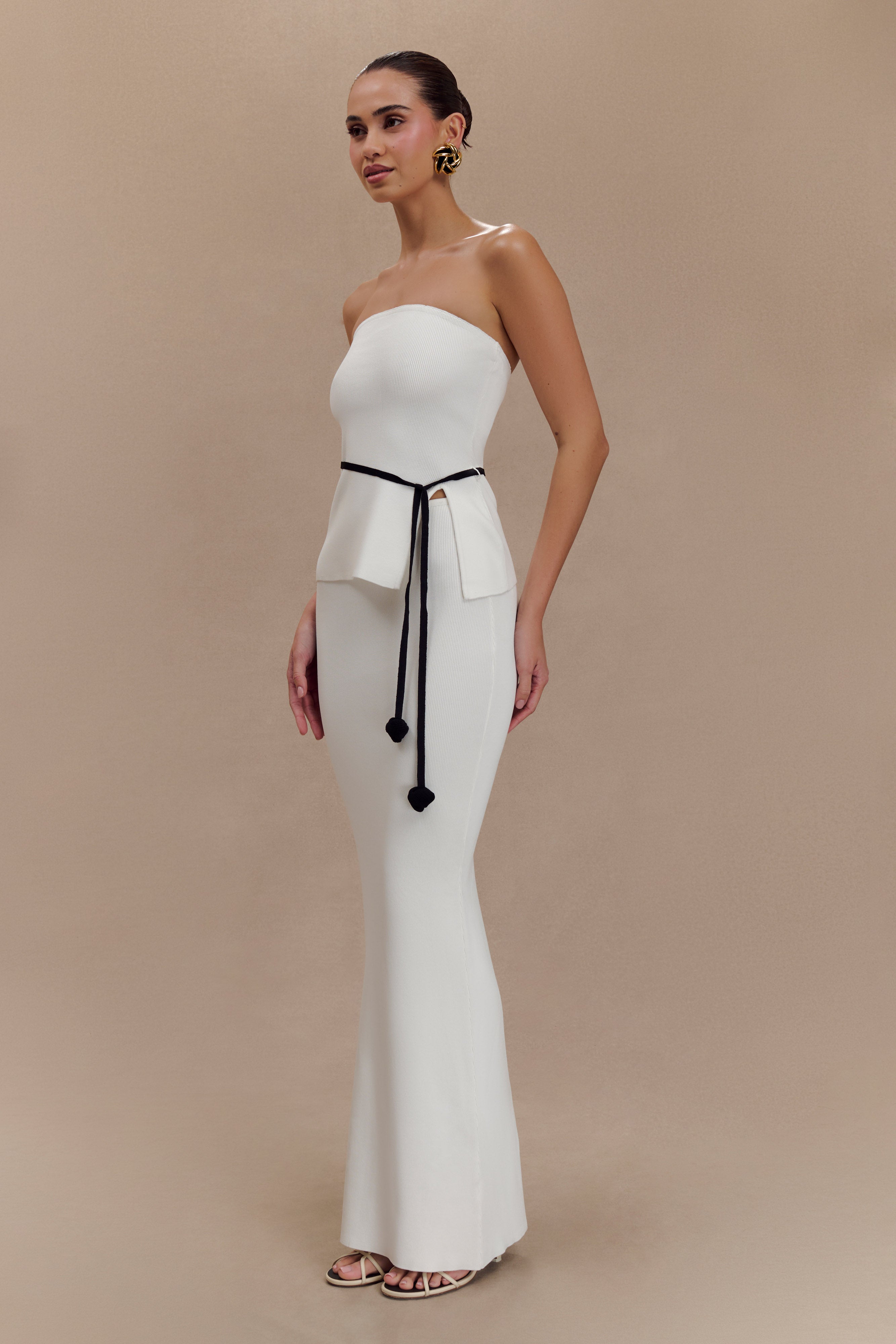 Keaton Fishtail Knit Maxi Skirt - White、mySite、solidvoid