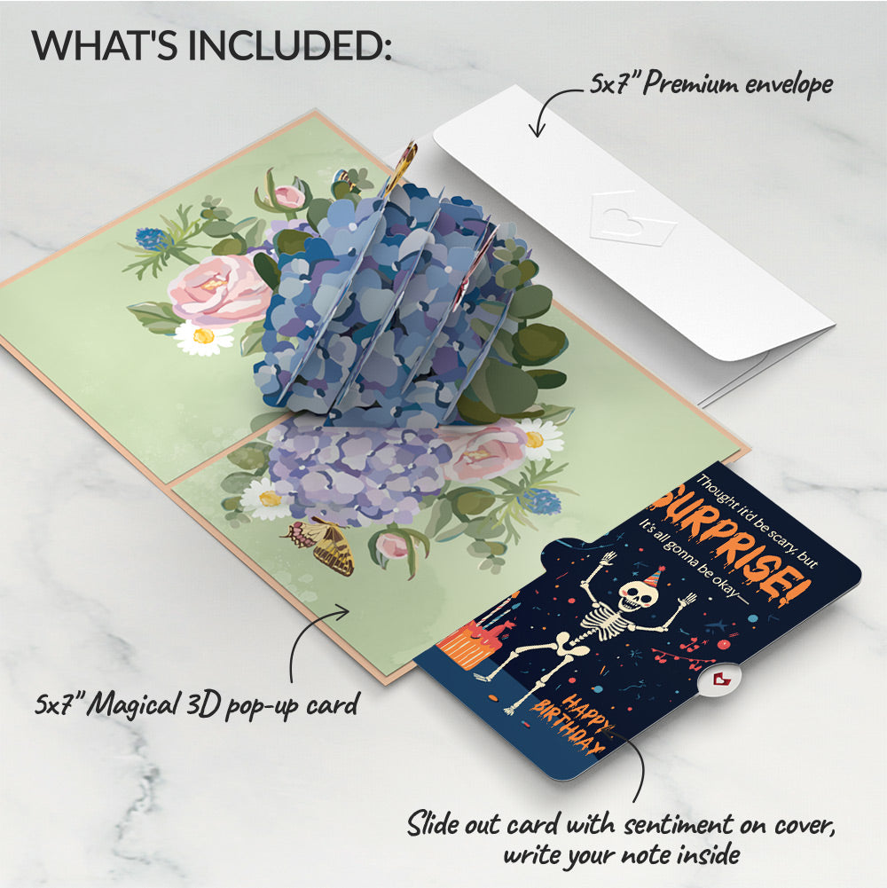 Hydrangea Butterflies Birthday Pop-Up Card and Surprise Skeleton Sentiment Set、mySite、solidvoid