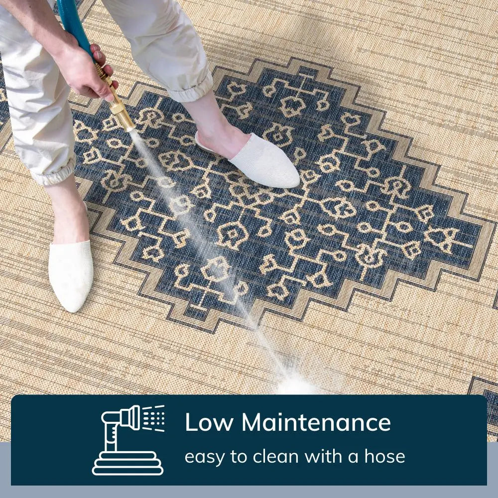 Mani Oriental Medallion Indoor Outdoor Blue Flatweave Rug、mySite、gigharbornorthrealestate