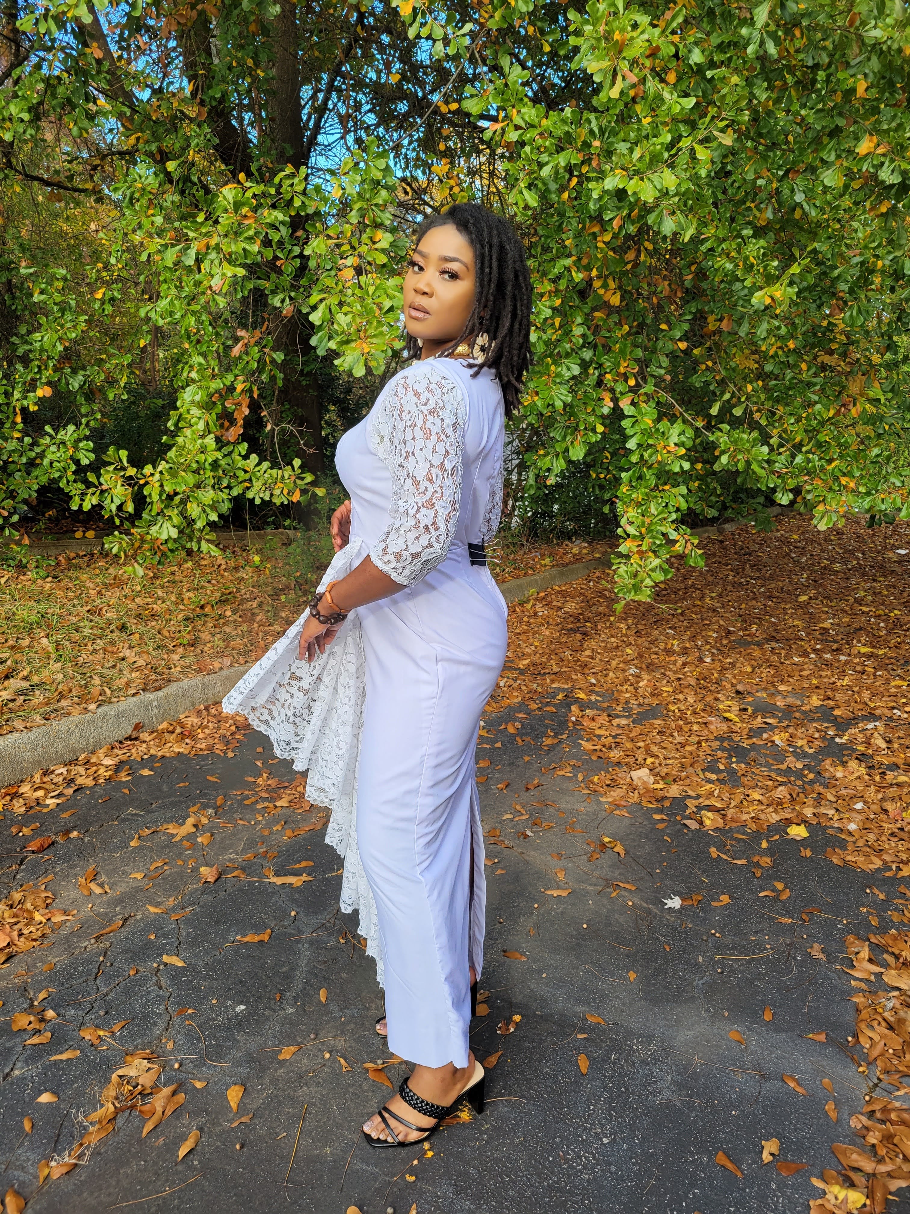 Ayabawa All White African Dress with Lace Trim - DP7020、mySite、solidvoid