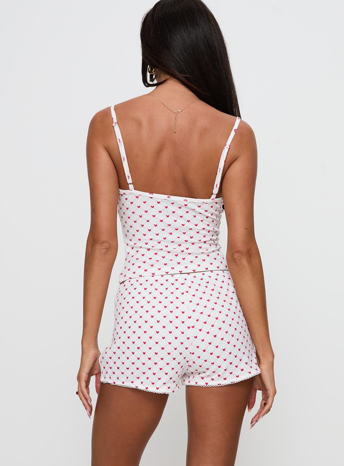 Slow Start Pointelle Sleep Short White / Red、mySite、solidvoid