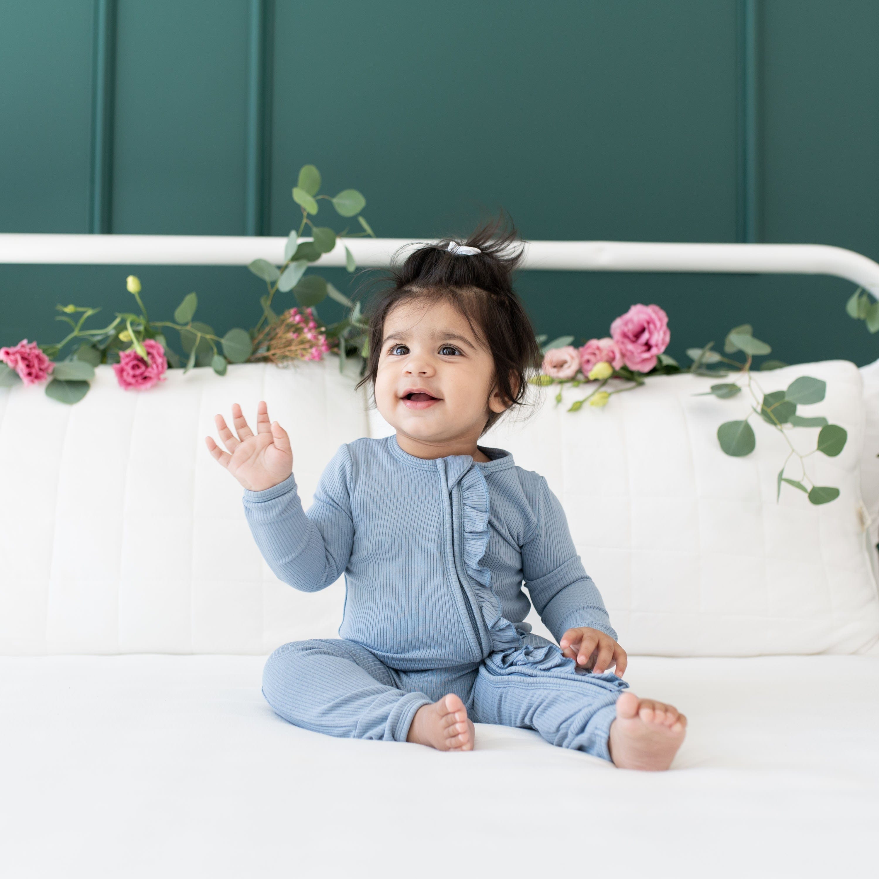  Ribbed Ruffle Zipper Romper in Slate、mySite、layawaytickets