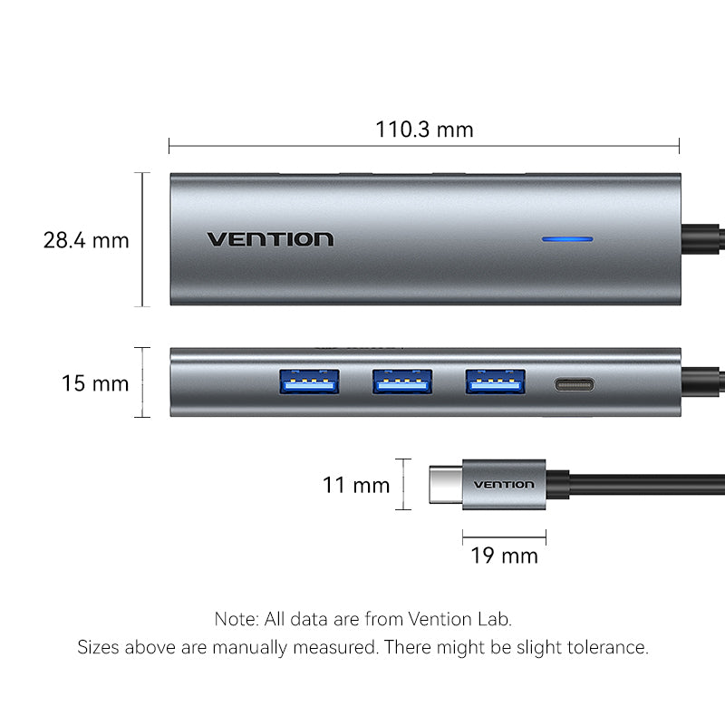 Vention USB-C to HDMI/USB 3.0*3/PD Docking Station 0.15M Gray Aluminum Alloy Type、mySite、fannypackpong