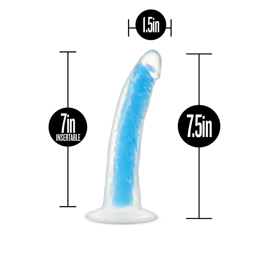 Neo Elite By Blush® | Prysm Glow In The Dark Neon Blue: 7-Inch Long Dildo - Made with Purio™ Silicone & SensaFeel® Dual Density Realistic Technology、mySite、bottomscart