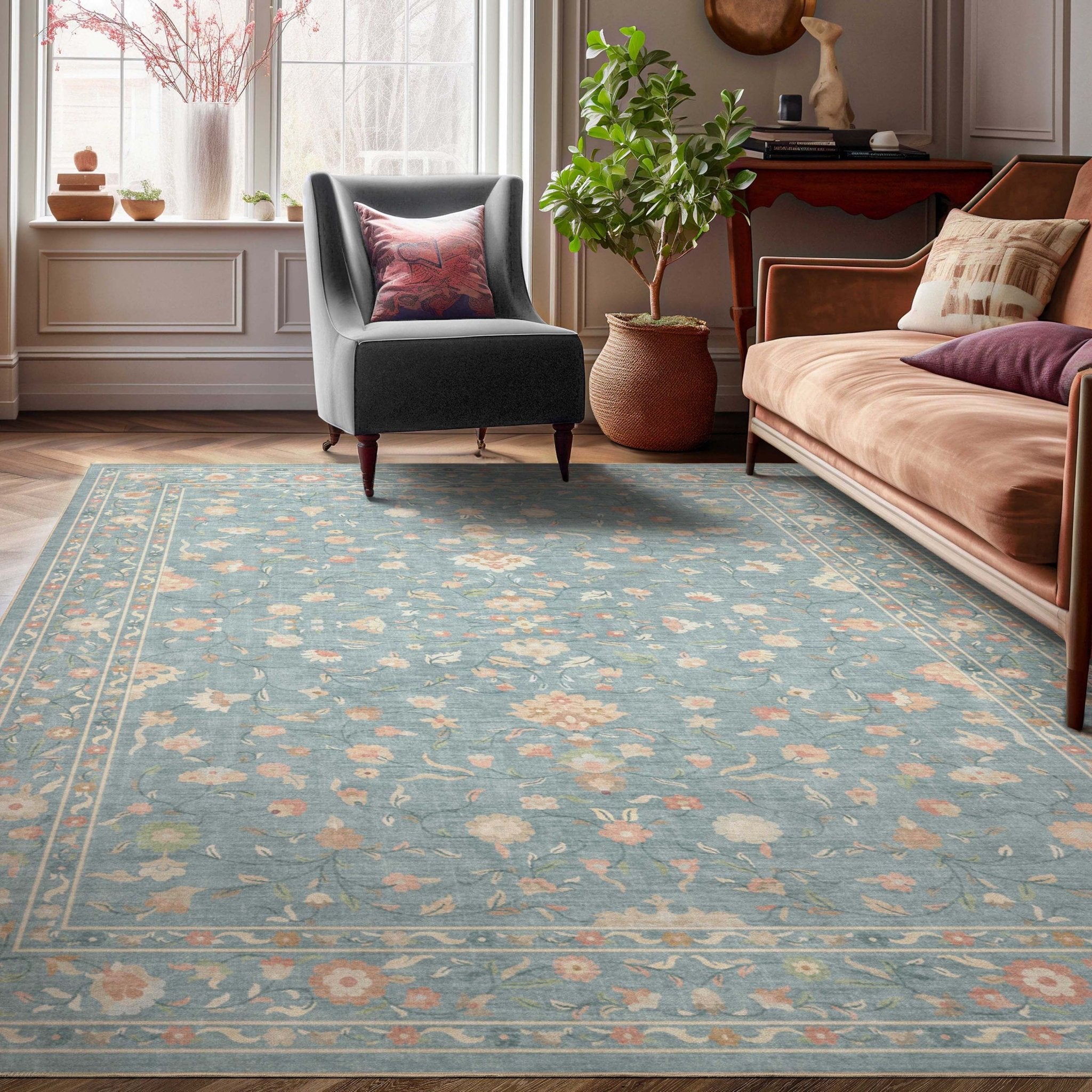 Venice Hereke Floral Botanical Rug – Easy Clean, Stylish Elegant Design、mySite、gigharbornorthrealestate