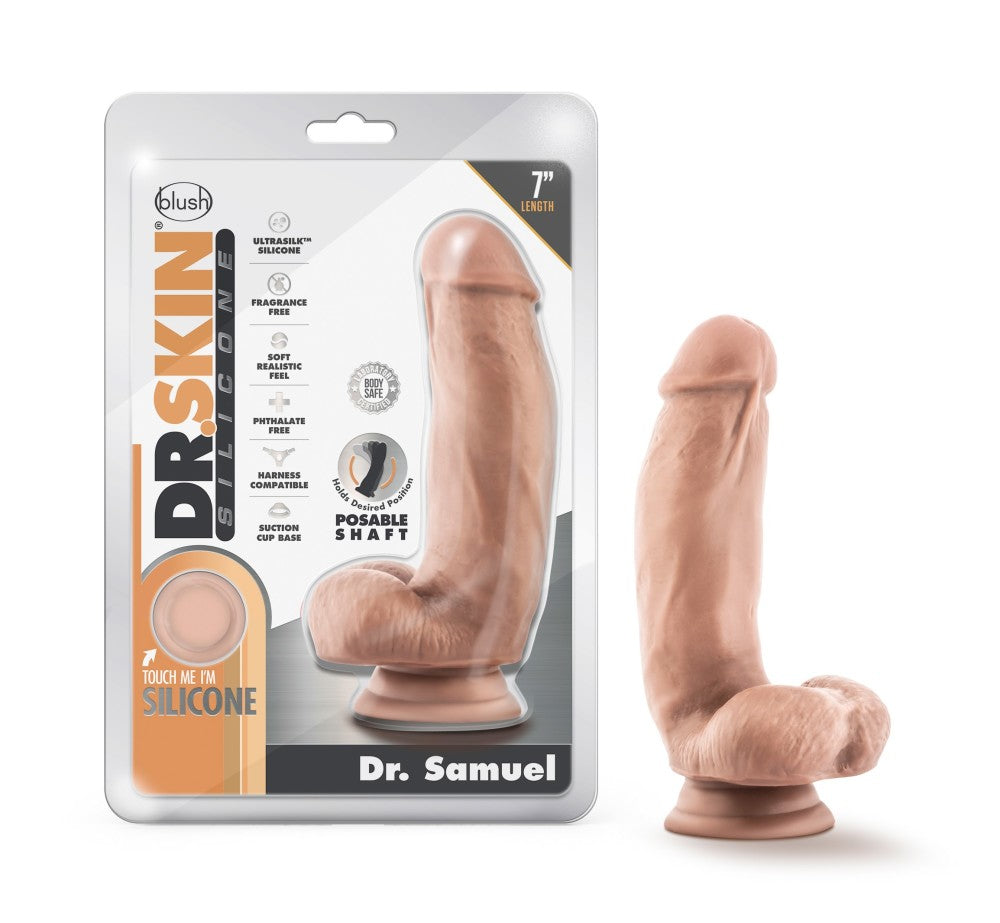 Dr. Skin Silicone By Blush® | Dr. Samuel Realistic Vanilla 7-Inch Long Dildo With Balls & Suction Cup Base、mySite、bottomscart