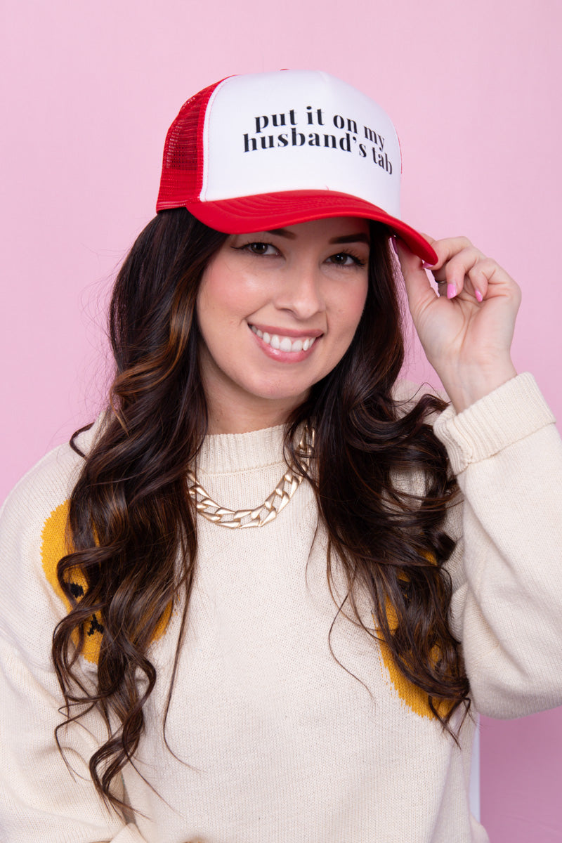 Put It On My Husband's Tab Trucker Hat - Red、mySite、hinf8tx79