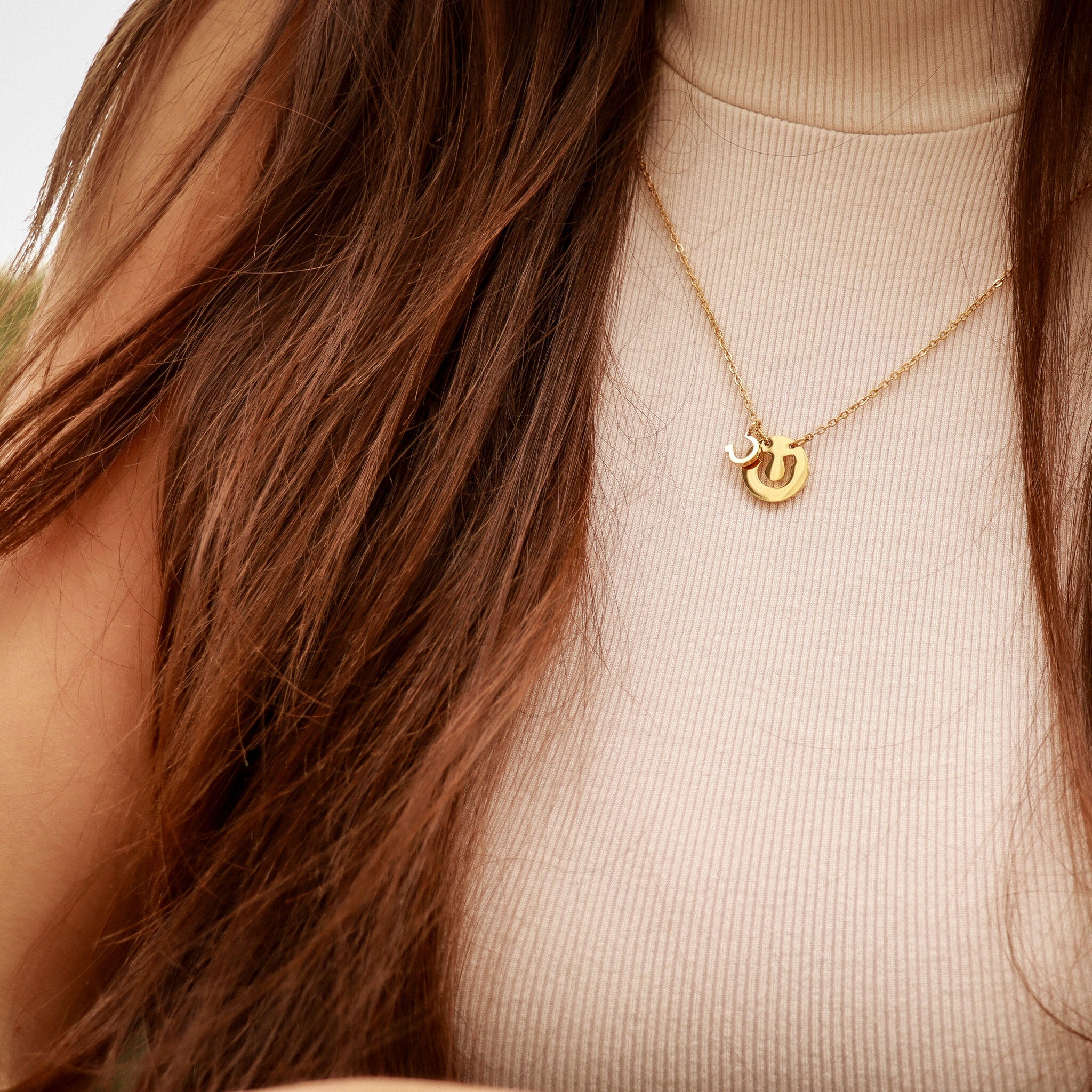 18K Gold PVD Stainless Steel Horseshoe Cutout Necklace / SBB0332、mySite、dreamappss