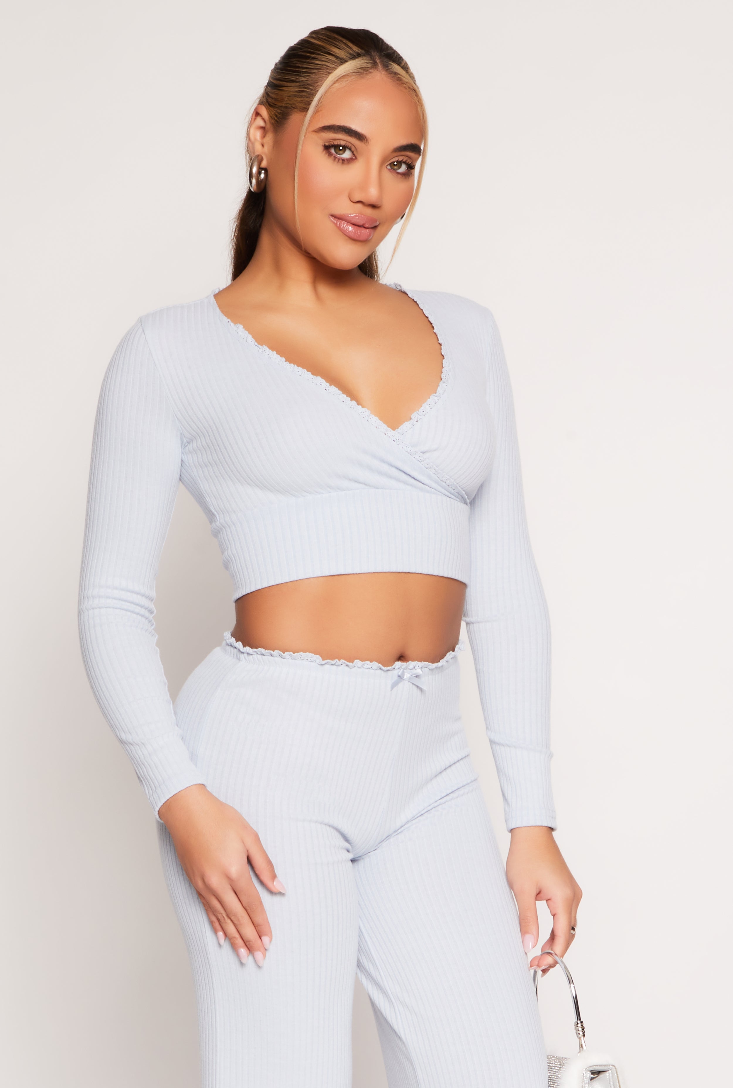 Almost Famous Lace Trim Faux Wrap Crop Top、mySite、camillekostekn