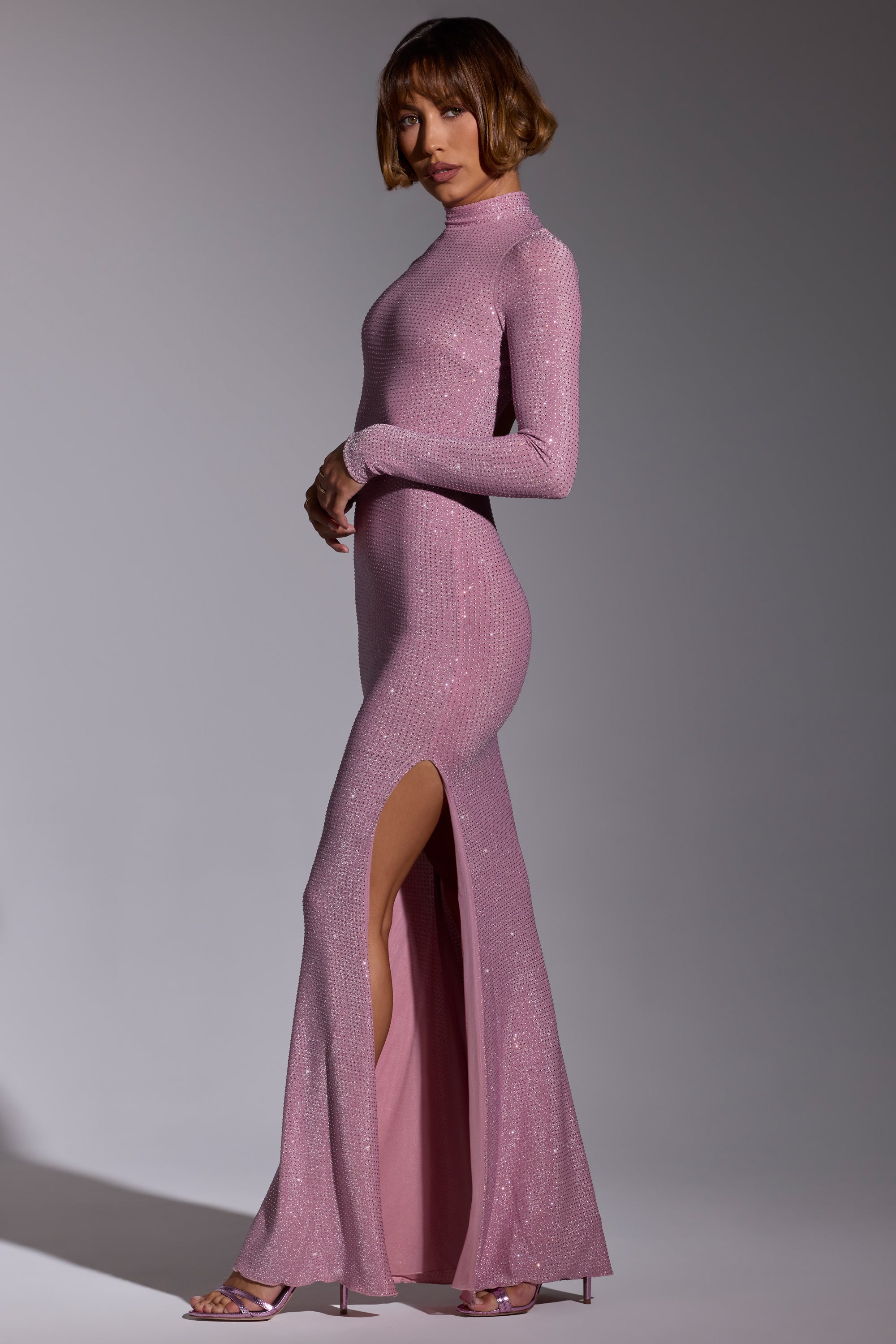 Embellished Long Sleeve Evening Gown in Light Pink、mySite、solidvoid