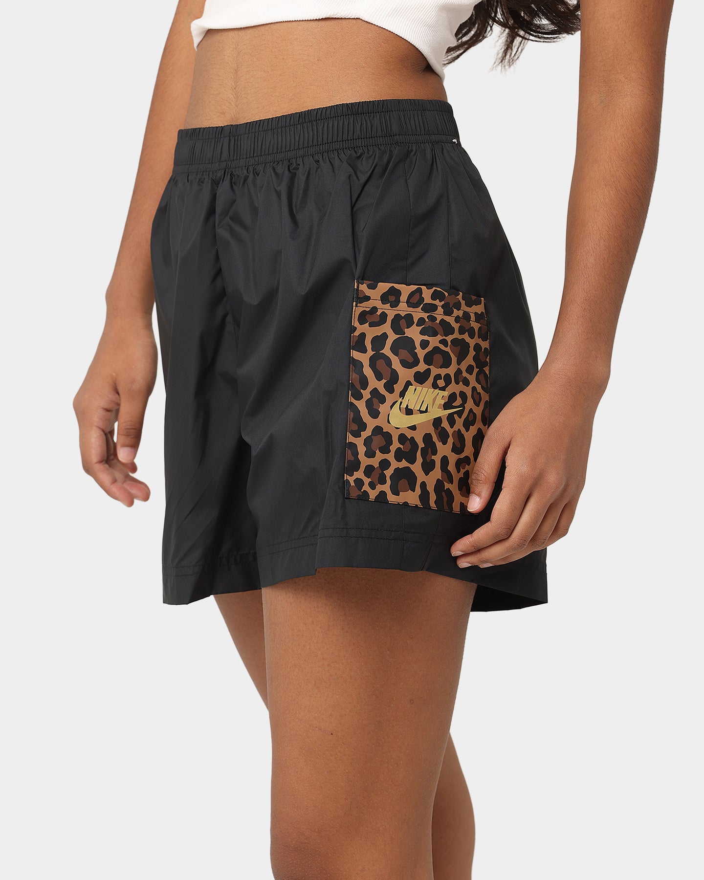 Nike Women's Nike Sportswear Woven Leopard High-Waisted Shorts Black/Metallic、mySite、zt4zffjzw