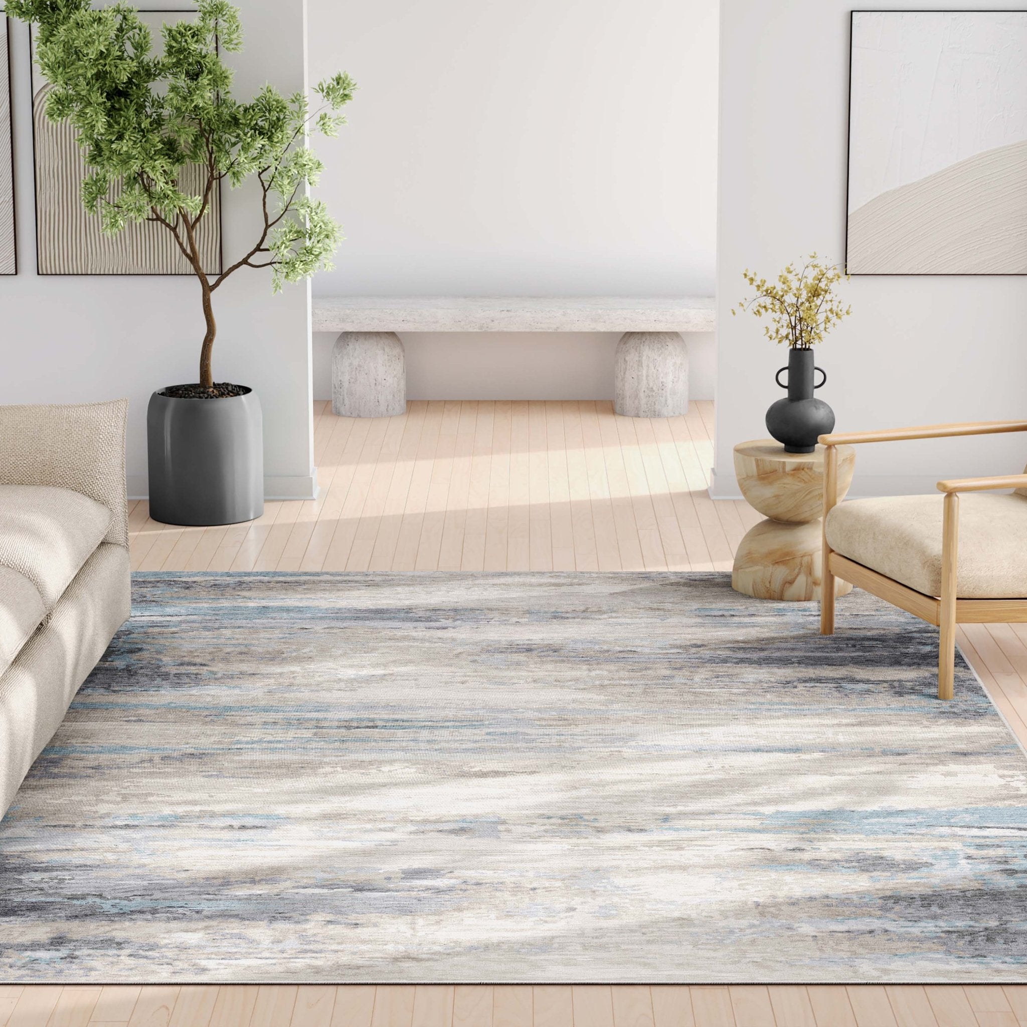 Tuscany Abstract Brushstroke Beige Blue Flatweave Rug、mySite、gigharbornorthrealestate