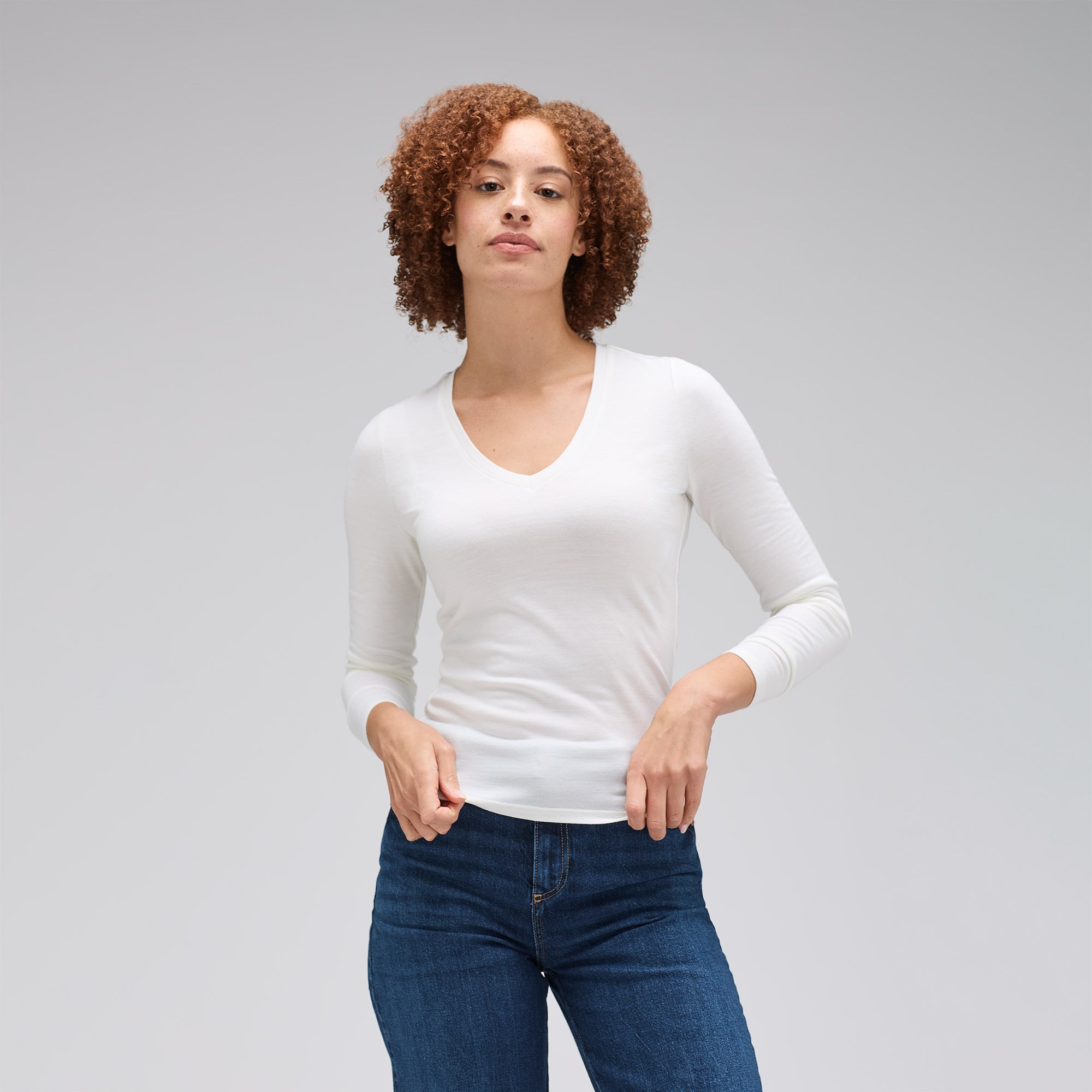 Women's Slim Merino Long Sleeve V-Neck、mySite、noshort