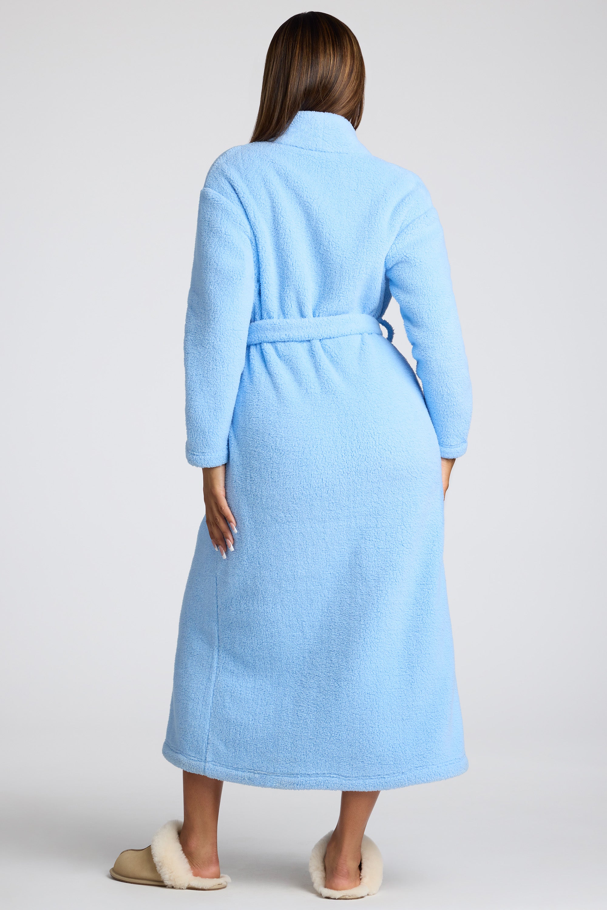 Tie Front Fleece Robe in Baby Blue、mySite、solidvoid