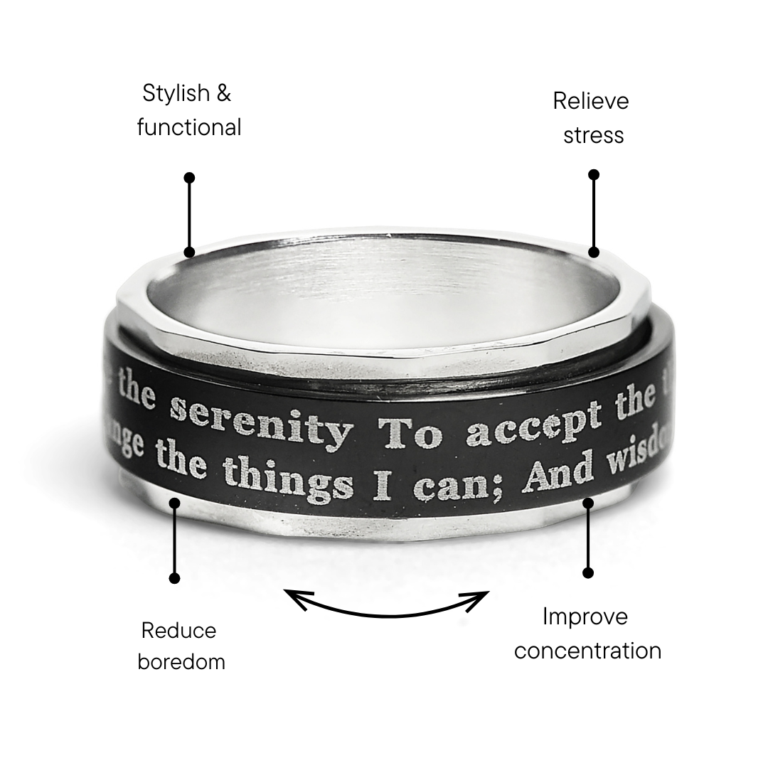 Highly Polished Stainless Steel Serenity Prayer Spinner Center Ring / SRJ1008、mySite、dreamappss