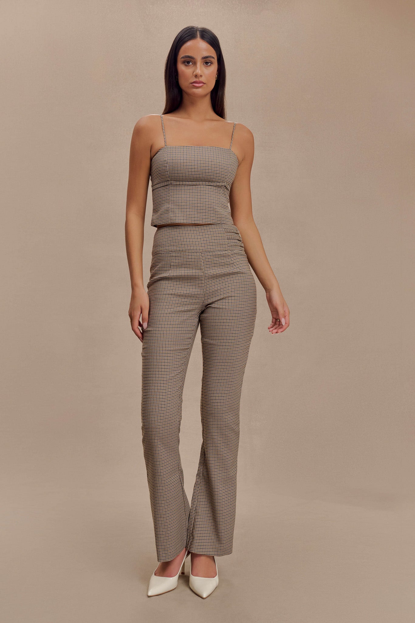 Aberley Crop Top - Tan Check、mySite、solidvoid