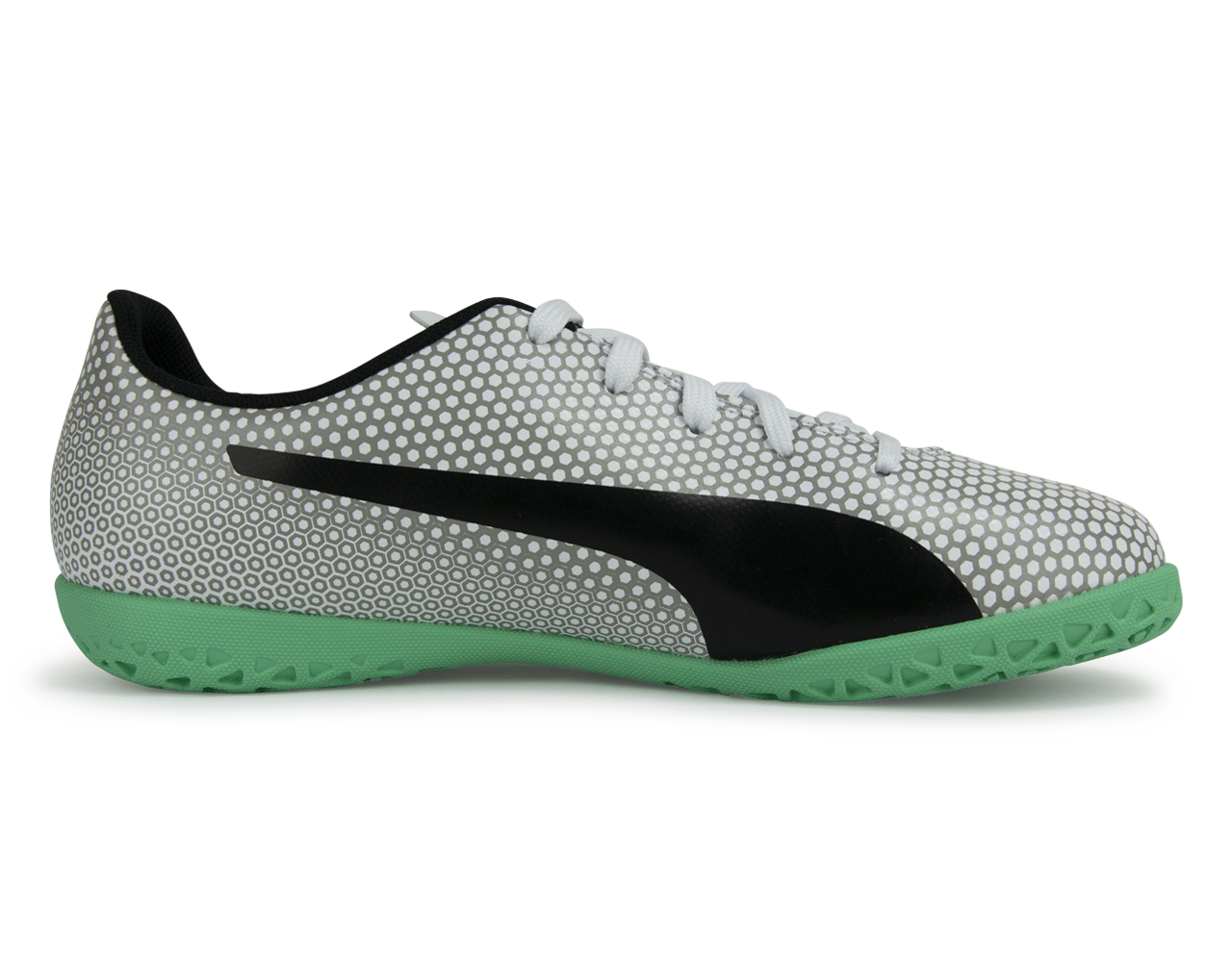 PUMA Kids Spirit Indoor Soccer Shoes White/Black/Silver、mySite、bottomscart