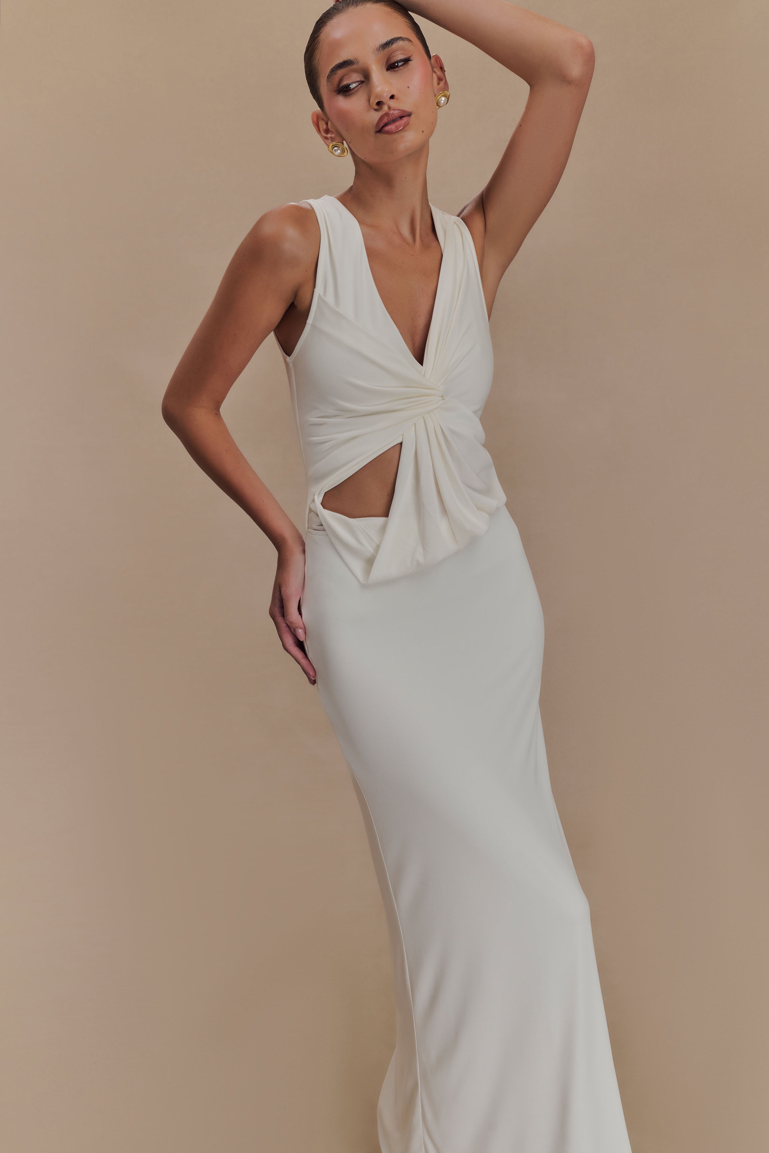 Kassidy Peached Jersey Maxi Dress - Ivory、mySite、solidvoid
