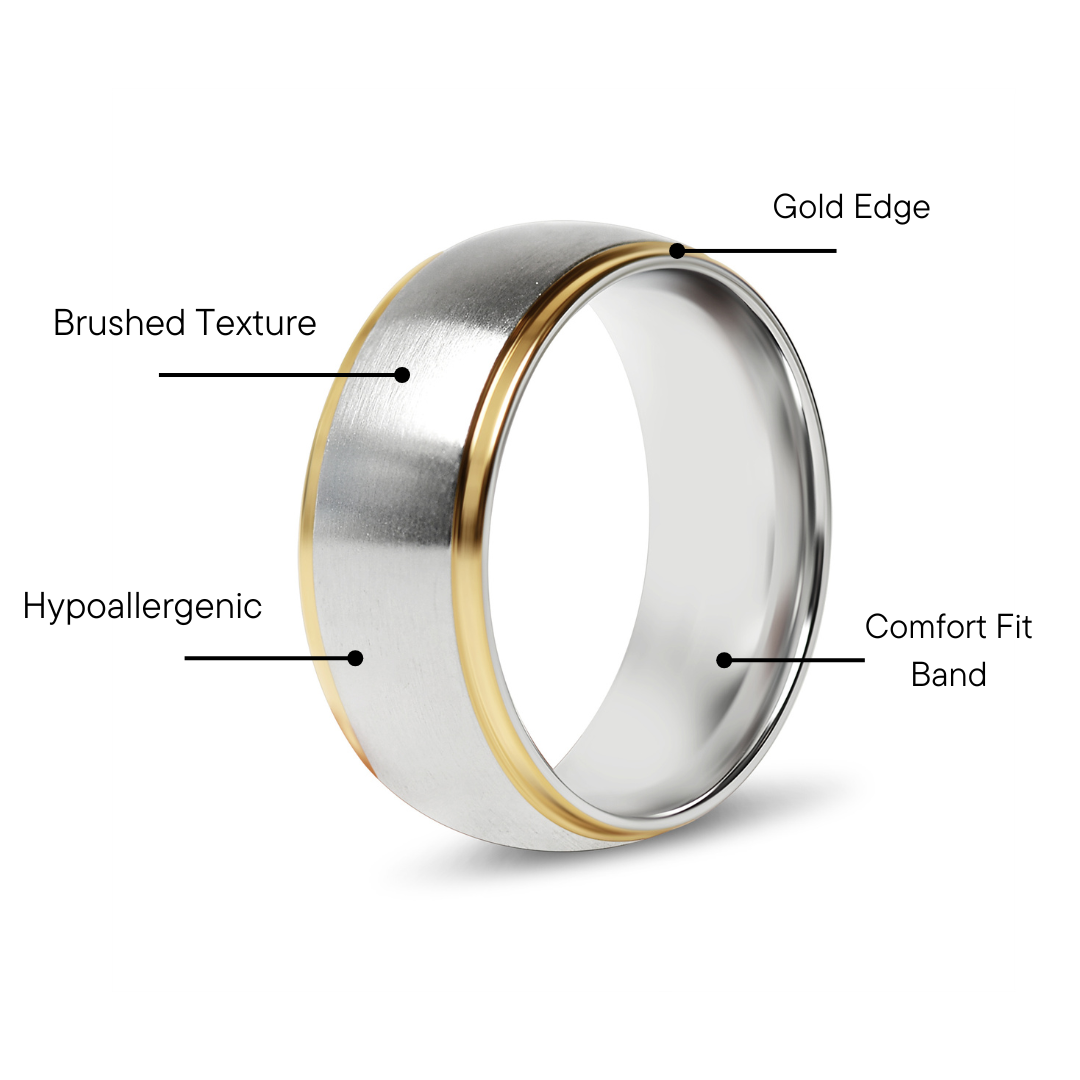18K Gold PVD Stainless Steel Gold Edge Brushed Blank Ring / CFR0003、mySite、dreamappss