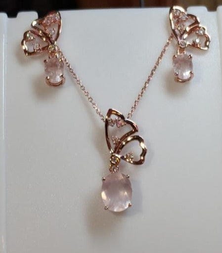 Butterfly Jewelry Sets Rose Quartz in Sterling SIlver, Rose Gold Plated Pink Beautiful、mySite、g9winljtr