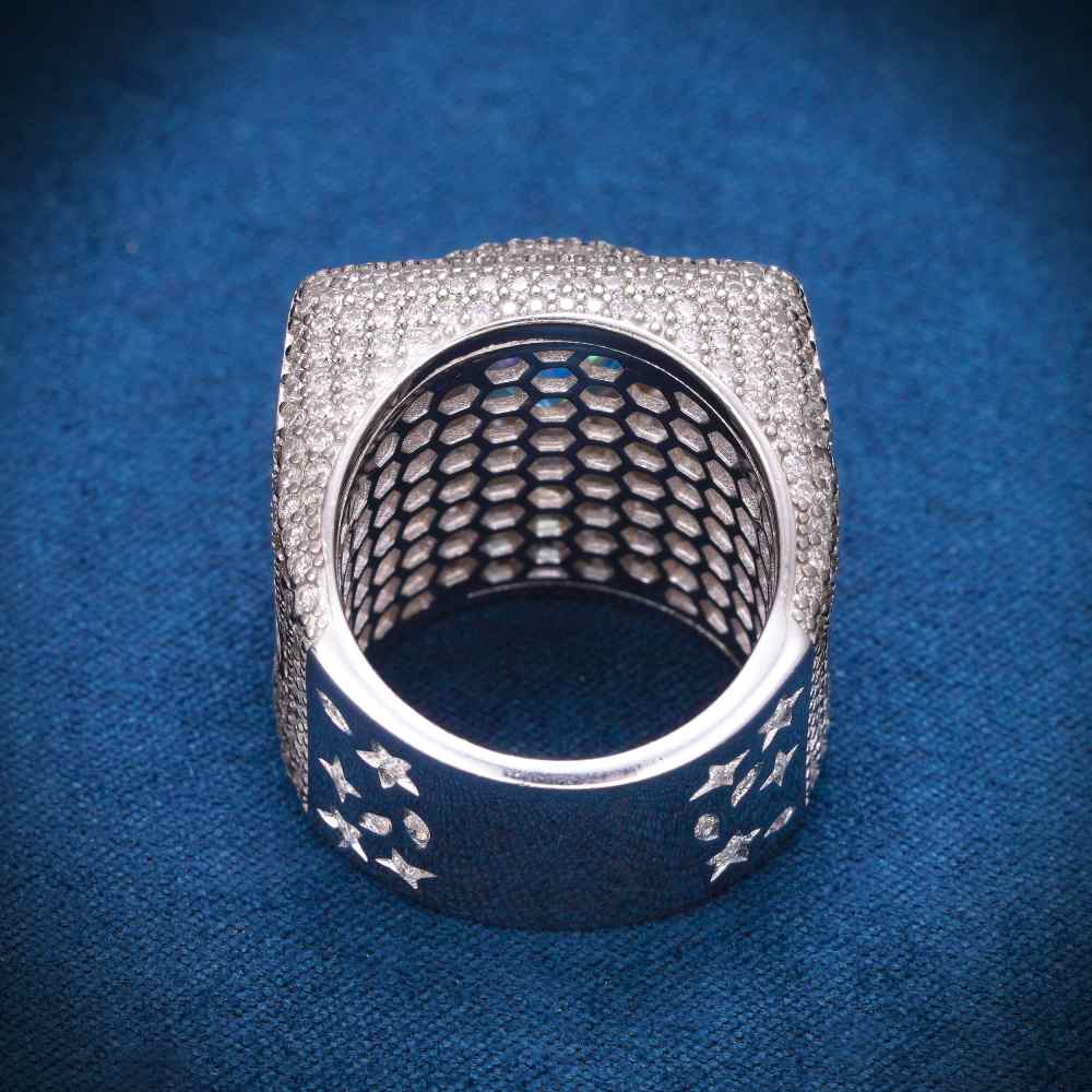 Blue Moissanite Signet Ring 14K White Gold、mySite、hinf8tx79